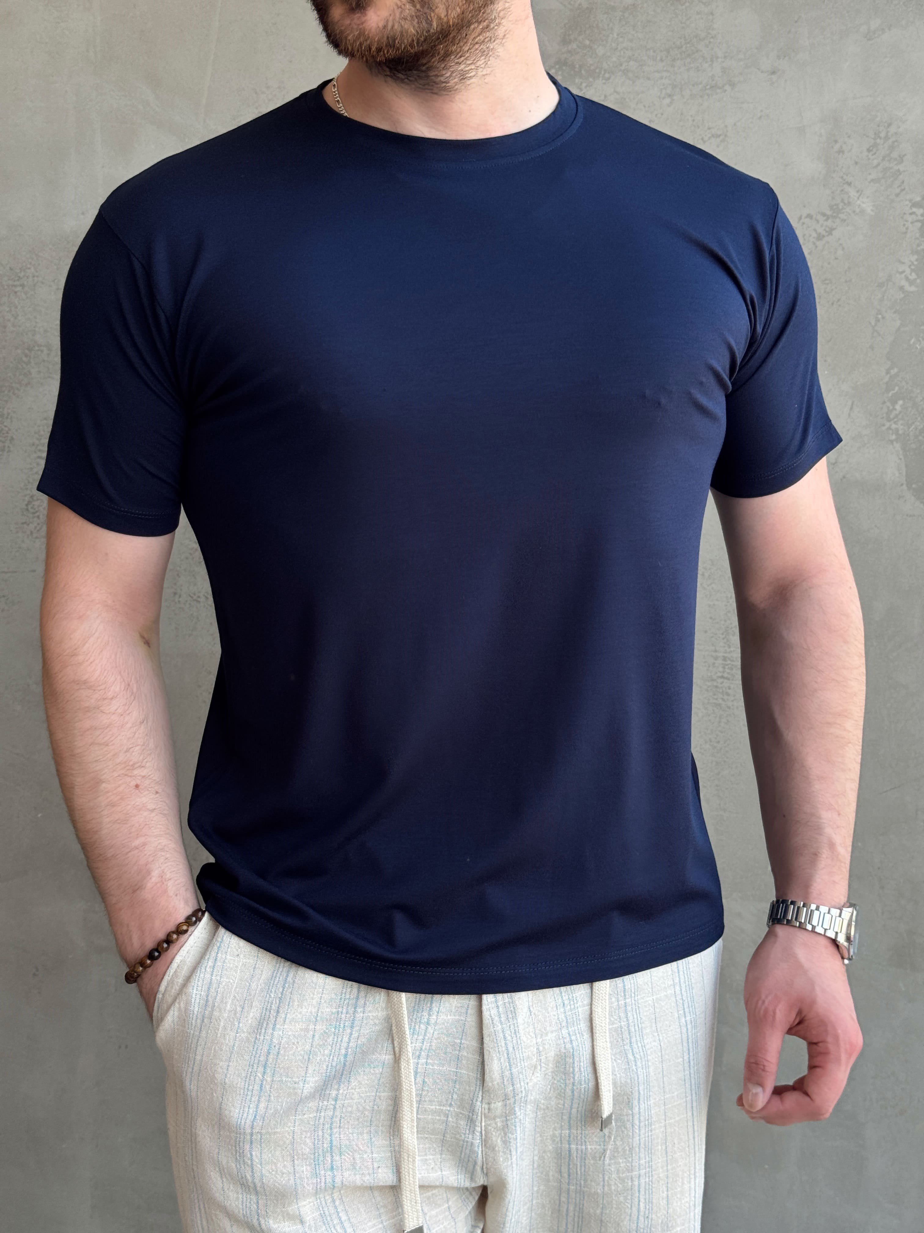 Erkek Ketench Özel Üretim Regular Kalıp Bisiklet Yaka Basic T-Shirt-Lacivert(E1685)Ketench