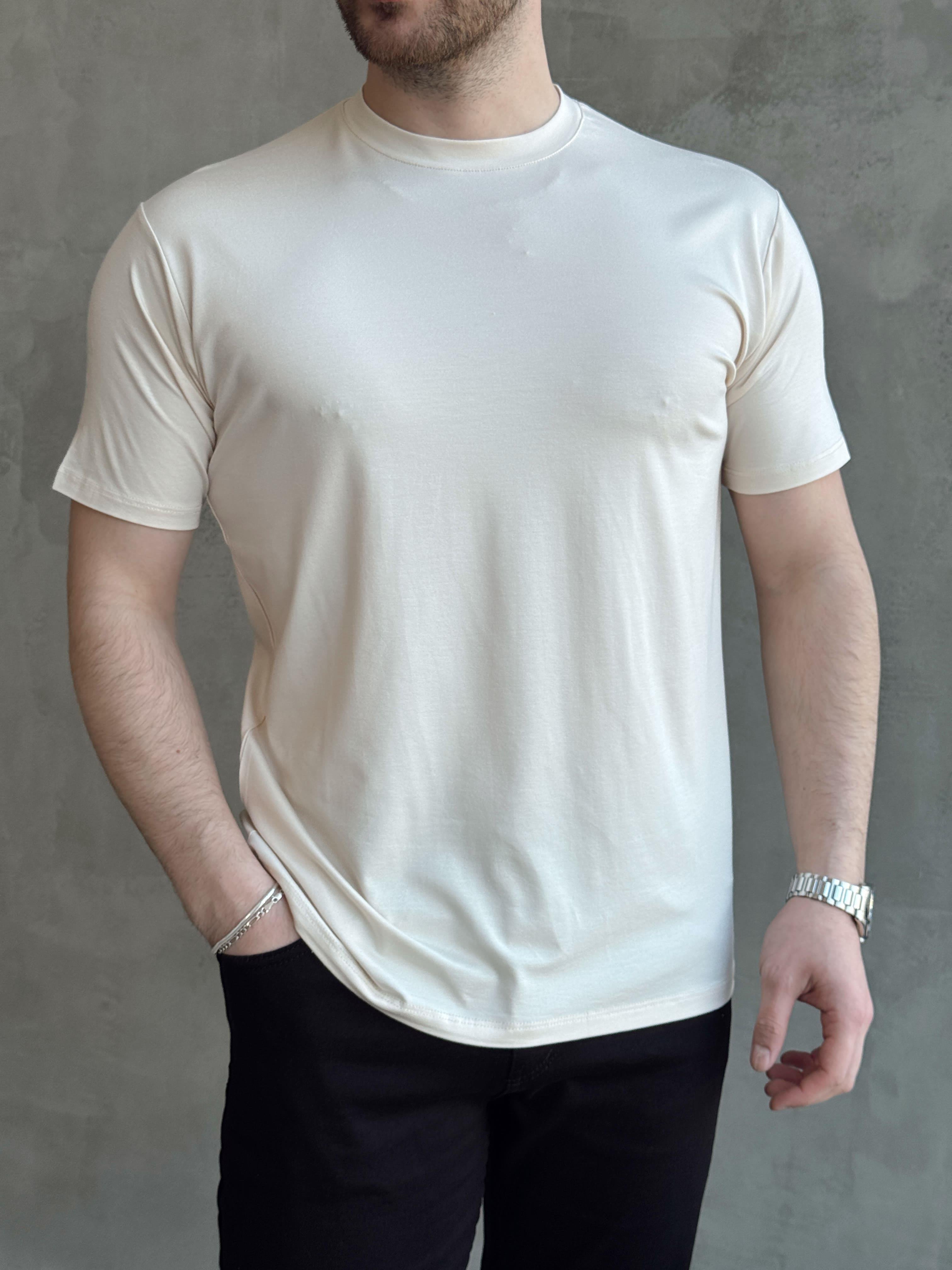 Erkek Ketench Özel Üretim Regular Kalıp Bisiklet Yaka Basic T-Shirt-Krem(E1685)Ketench