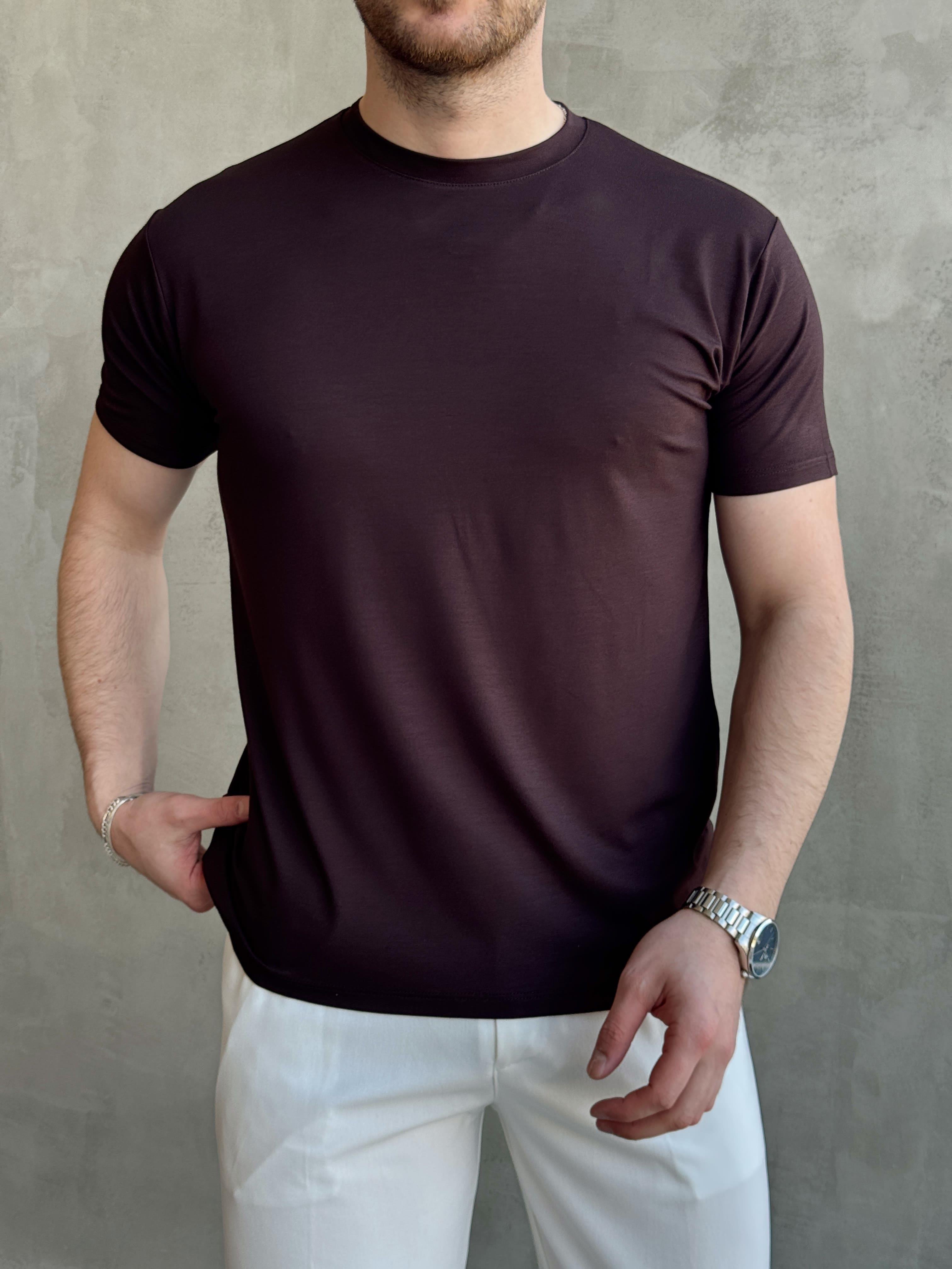 Erkek Ketench Özel Üretim Regular Kalıp Bisiklet Yaka Basic T-Shirt-Kahverengi(E1685)Ketench