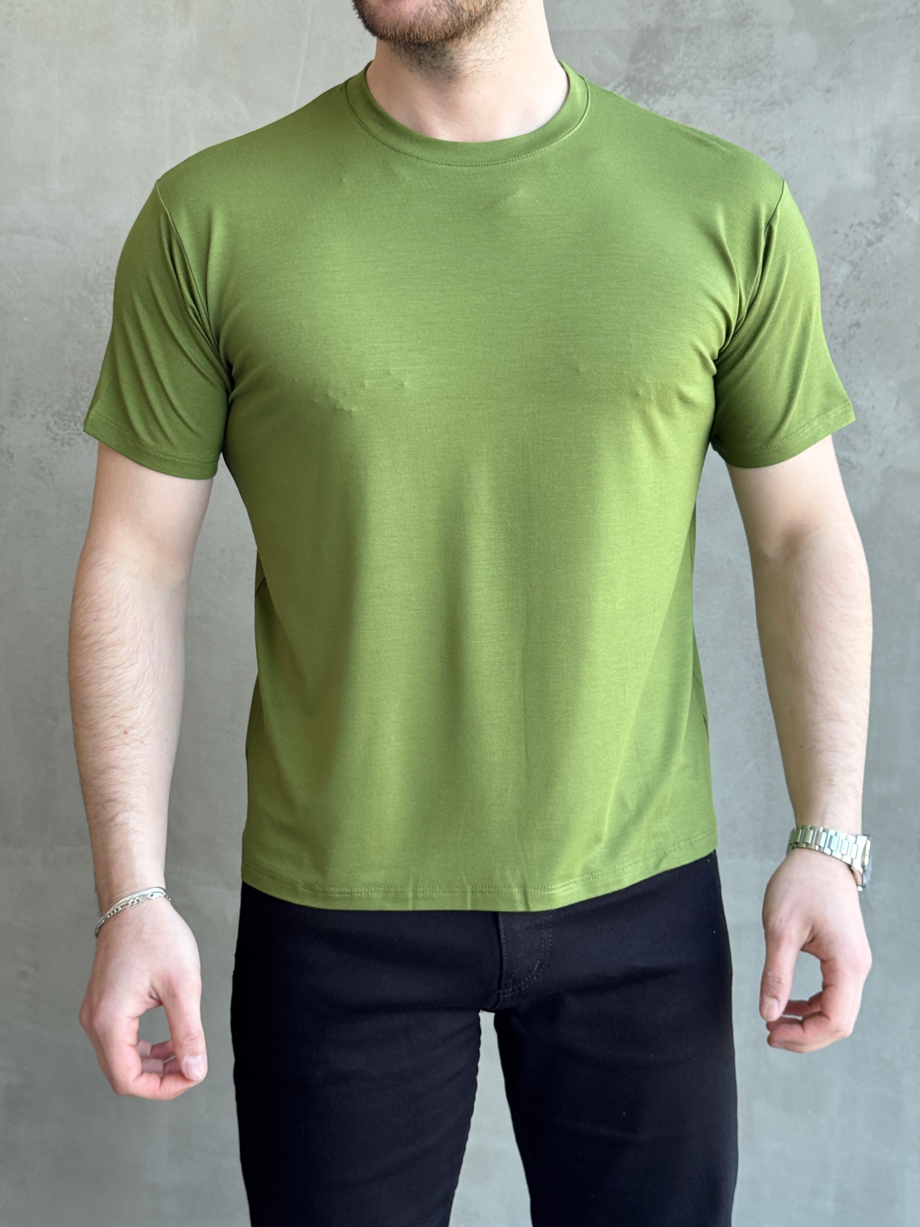 Erkek Ketench Özel Üretim Regular Kalıp Bisiklet Yaka Basic T-Shirt-Yeşil(E1685)Ketench