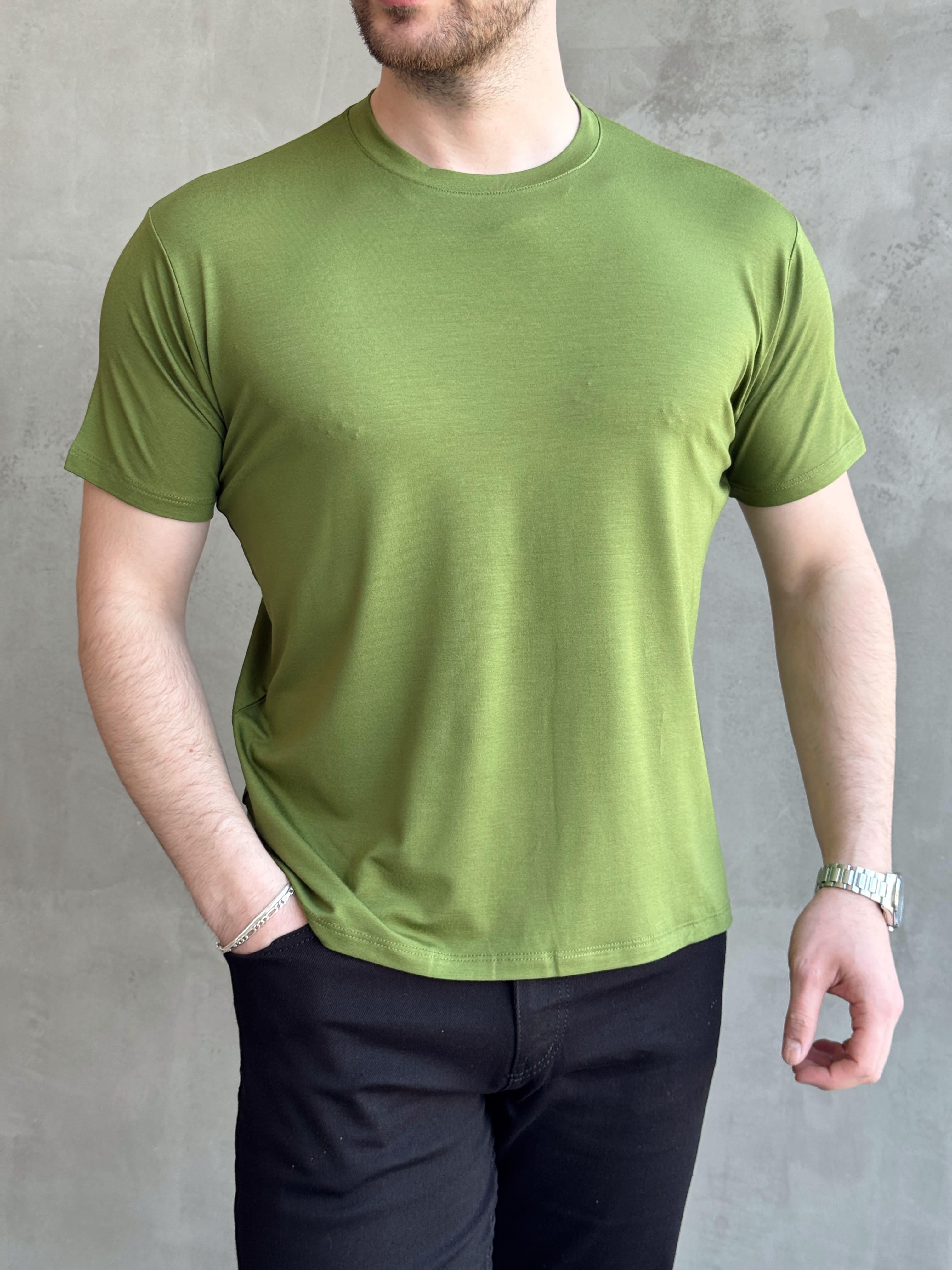 Erkek Ketench Özel Üretim Regular Kalıp Bisiklet Yaka Basic T-Shirt-Yeşil(E1685)Ketench