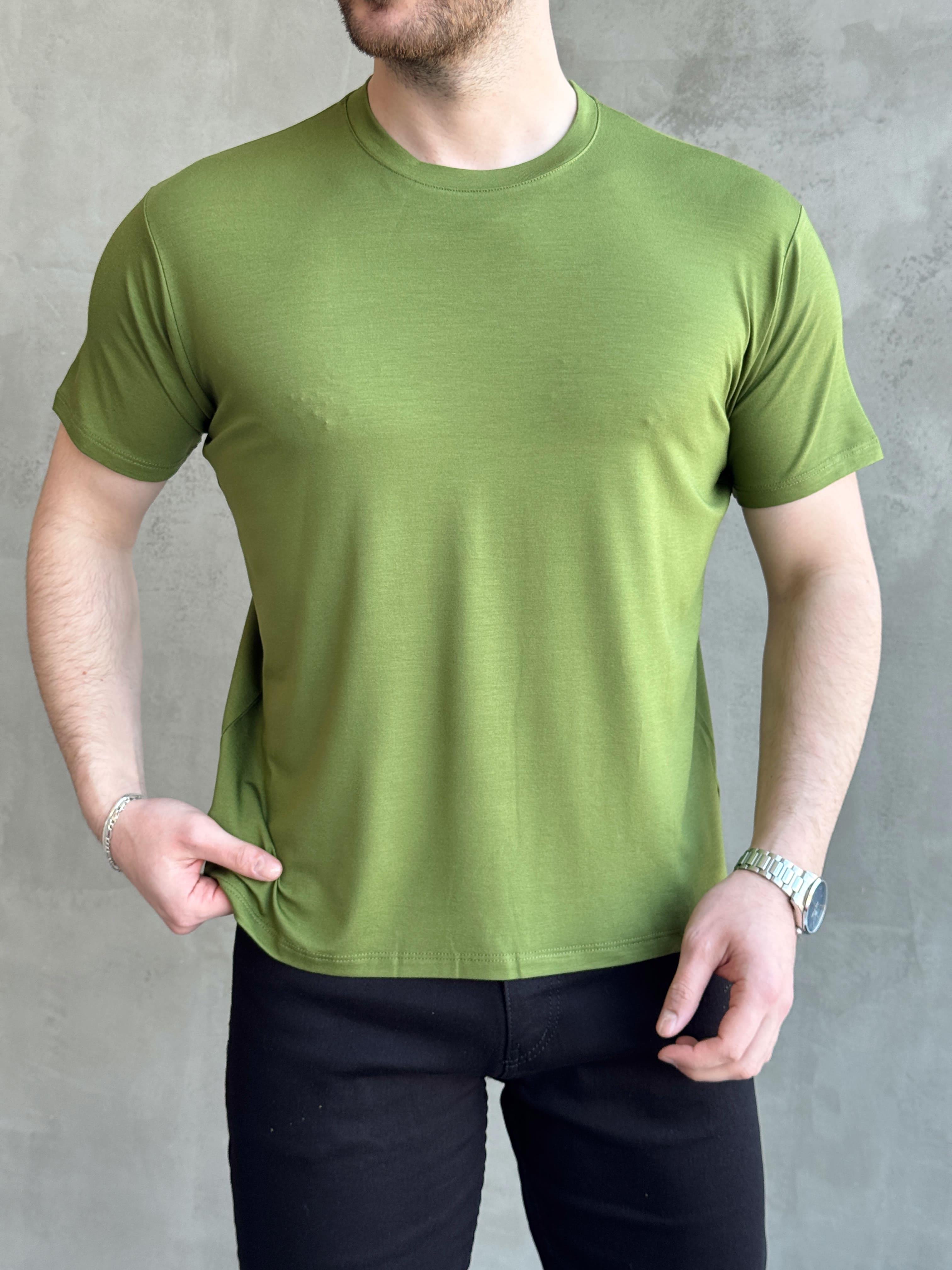 Erkek Ketench Özel Üretim Regular Kalıp Bisiklet Yaka Basic T-Shirt-Yeşil(E1685)Ketench