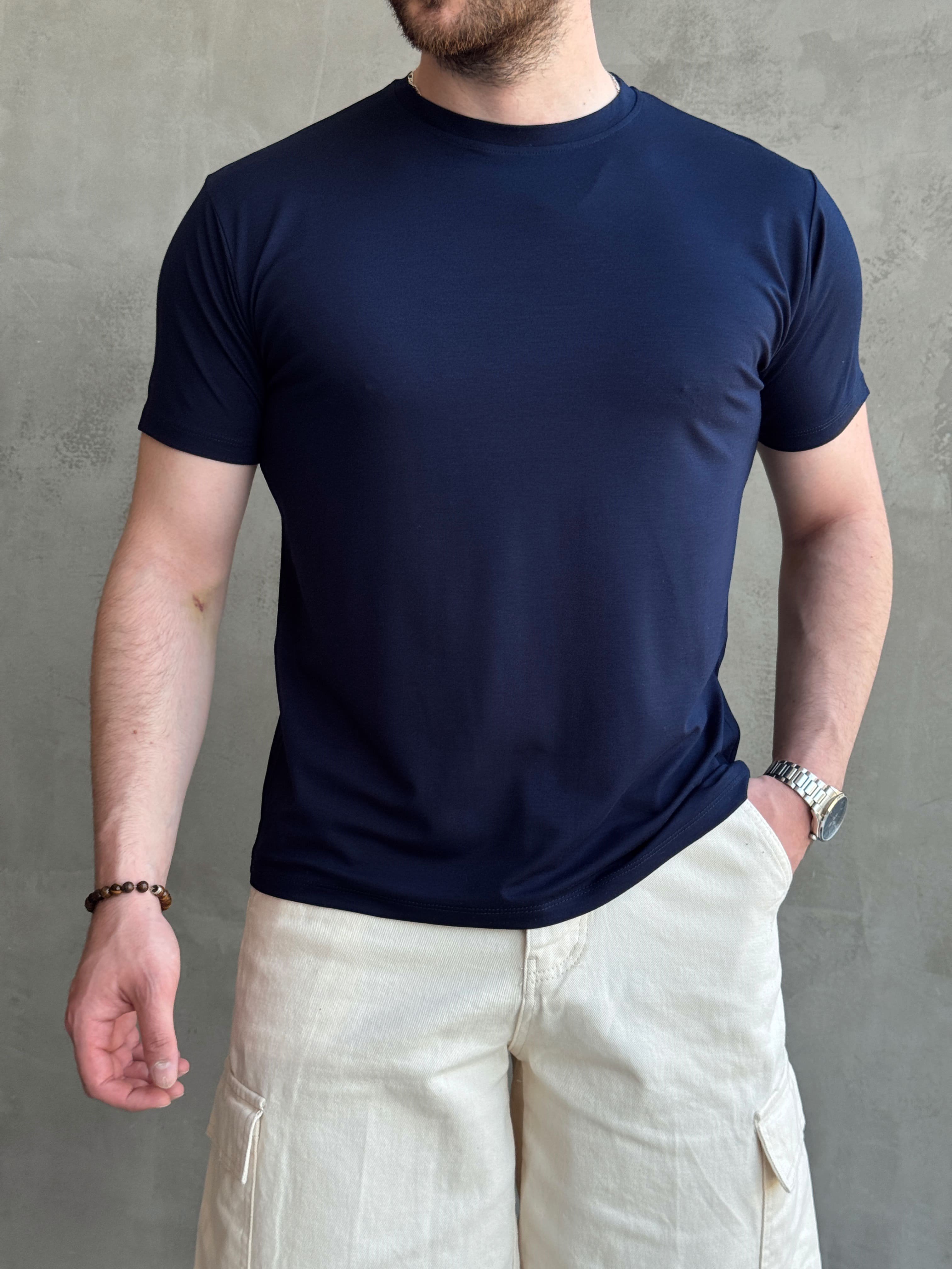 Erkek Ketench Özel Üretim Regular Kalıp Bisiklet Yaka Basic T-Shirt-Lacivert(E1685)Ketench