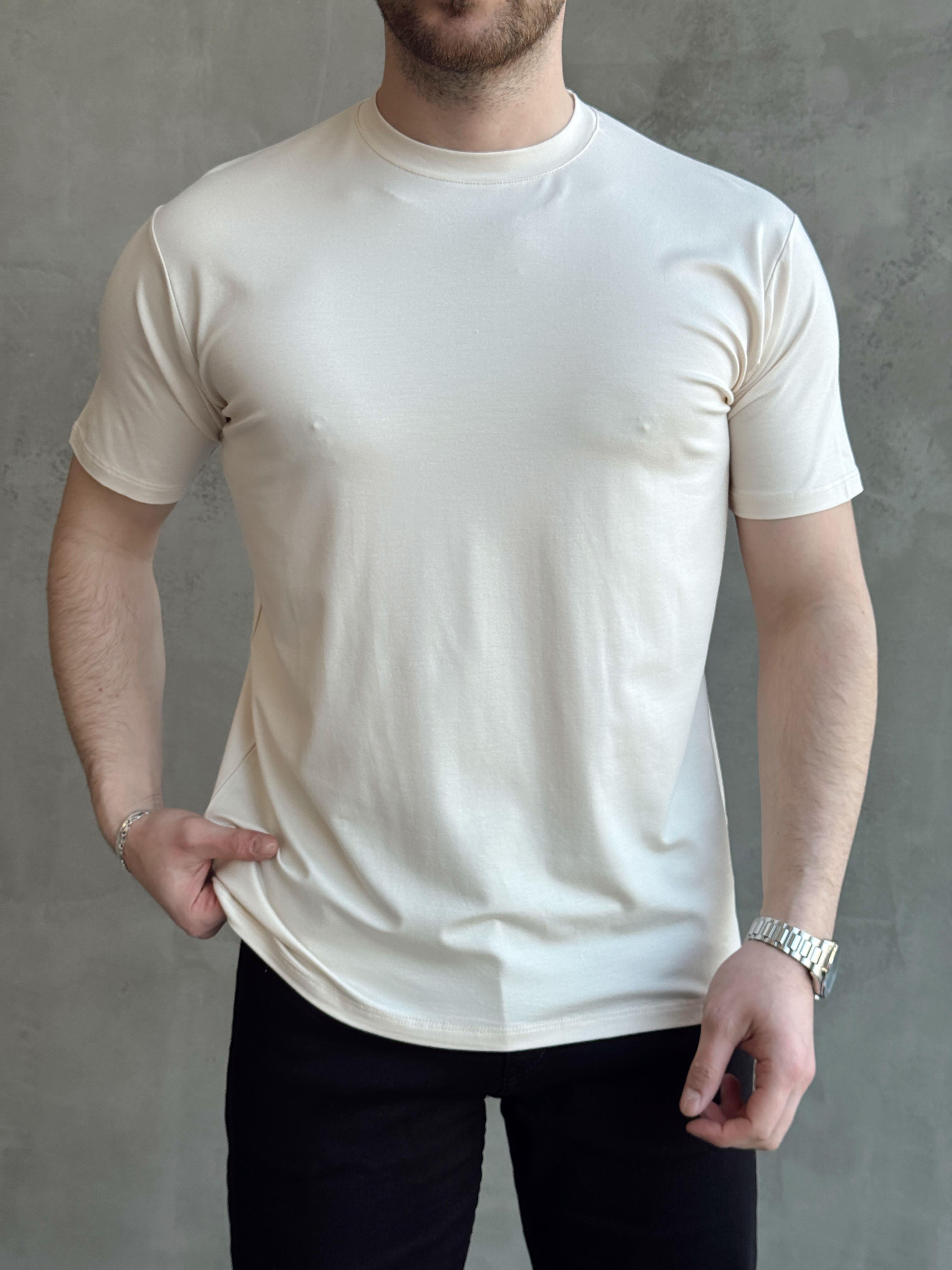 Erkek Ketench Özel Üretim Regular Kalıp Bisiklet Yaka Basic T-Shirt-Krem(E1685)Ketench