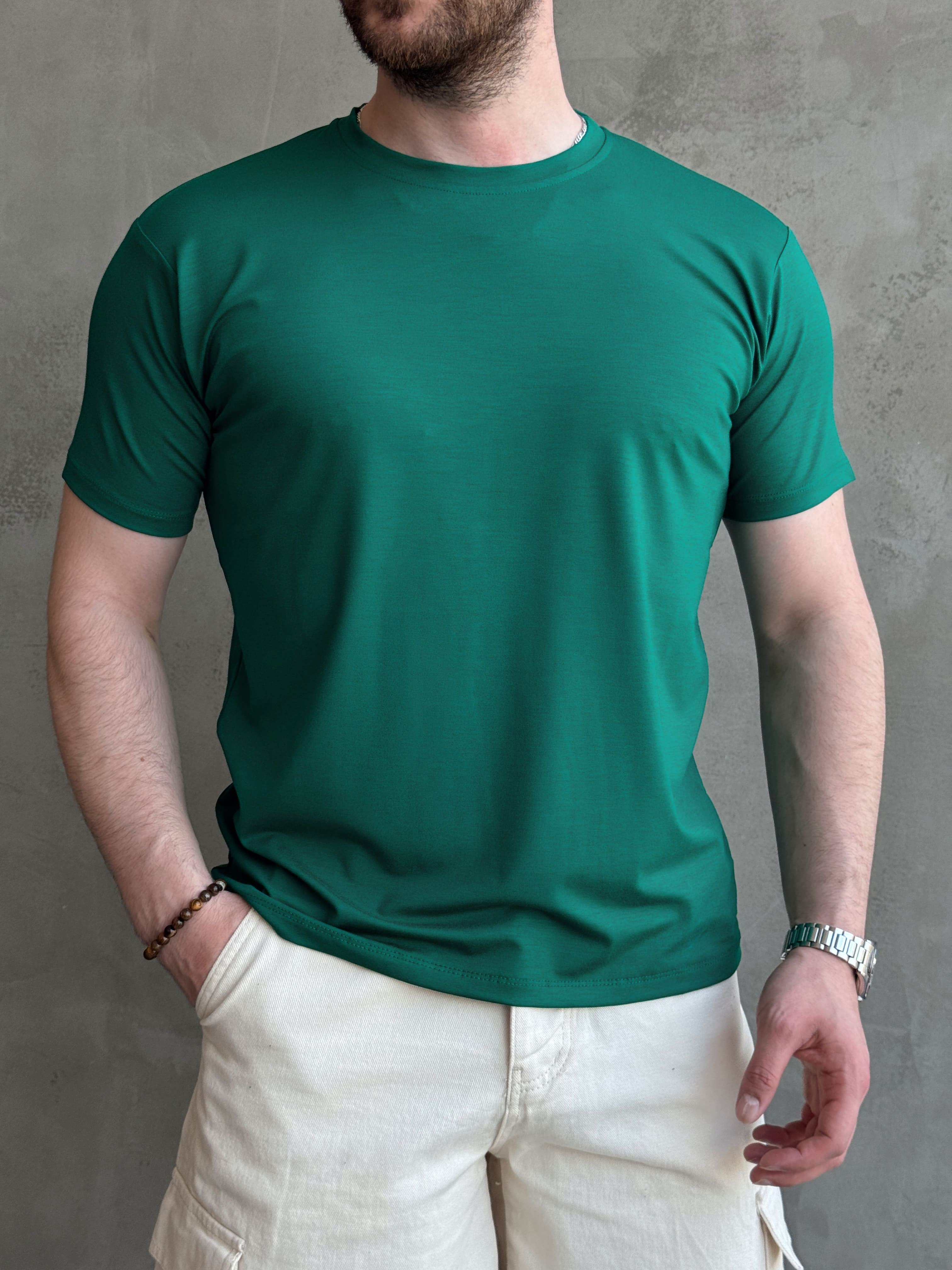 Erkek Ketench Özel Üretim Regular Kalıp Bisiklet Yaka Basic T-Shirt-Zümrüt(E1685)Ketench
