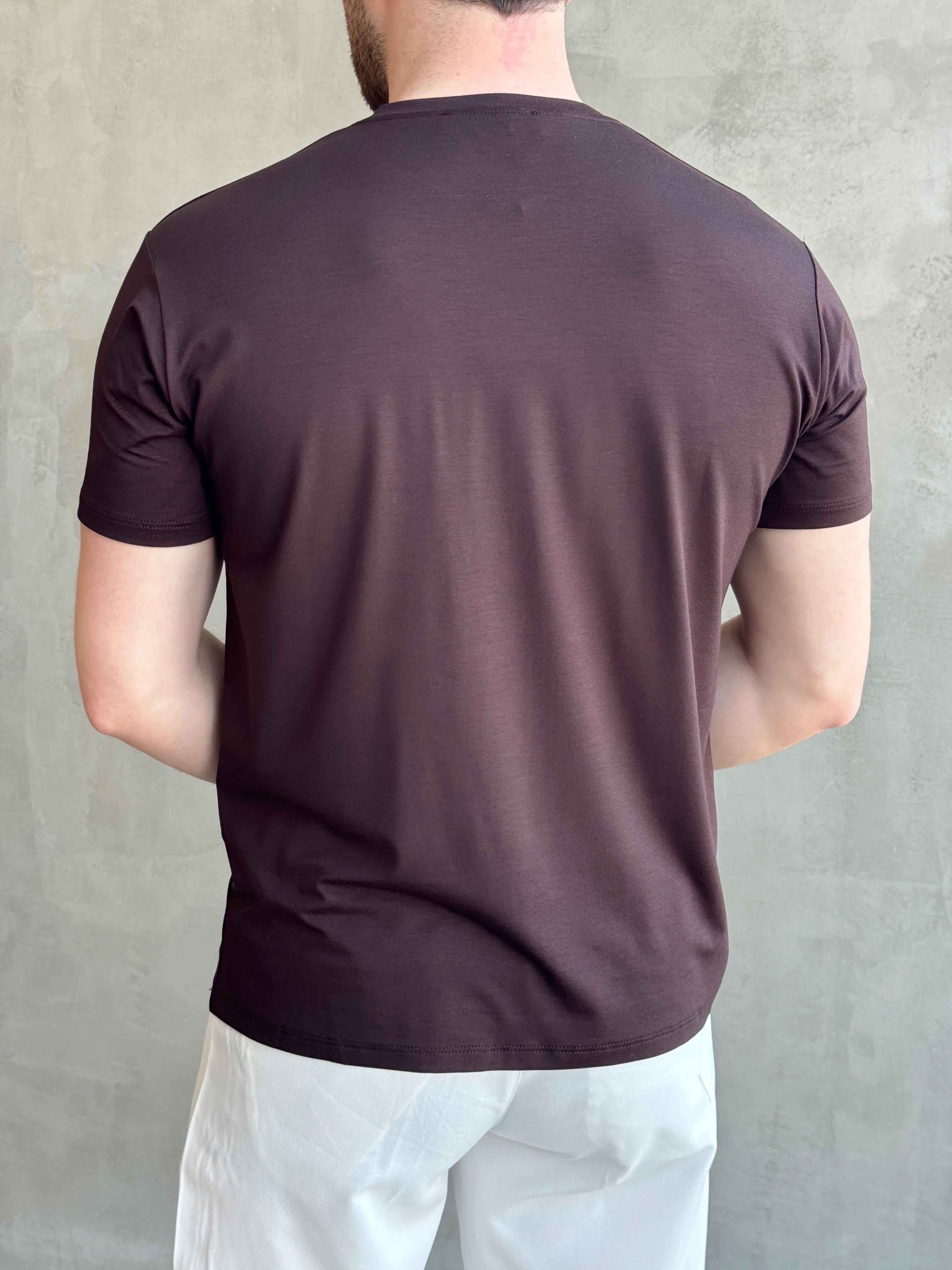 Erkek Ketench Özel Üretim Regular Kalıp Bisiklet Yaka Basic T-Shirt-Kahverengi(E1685)Ketench