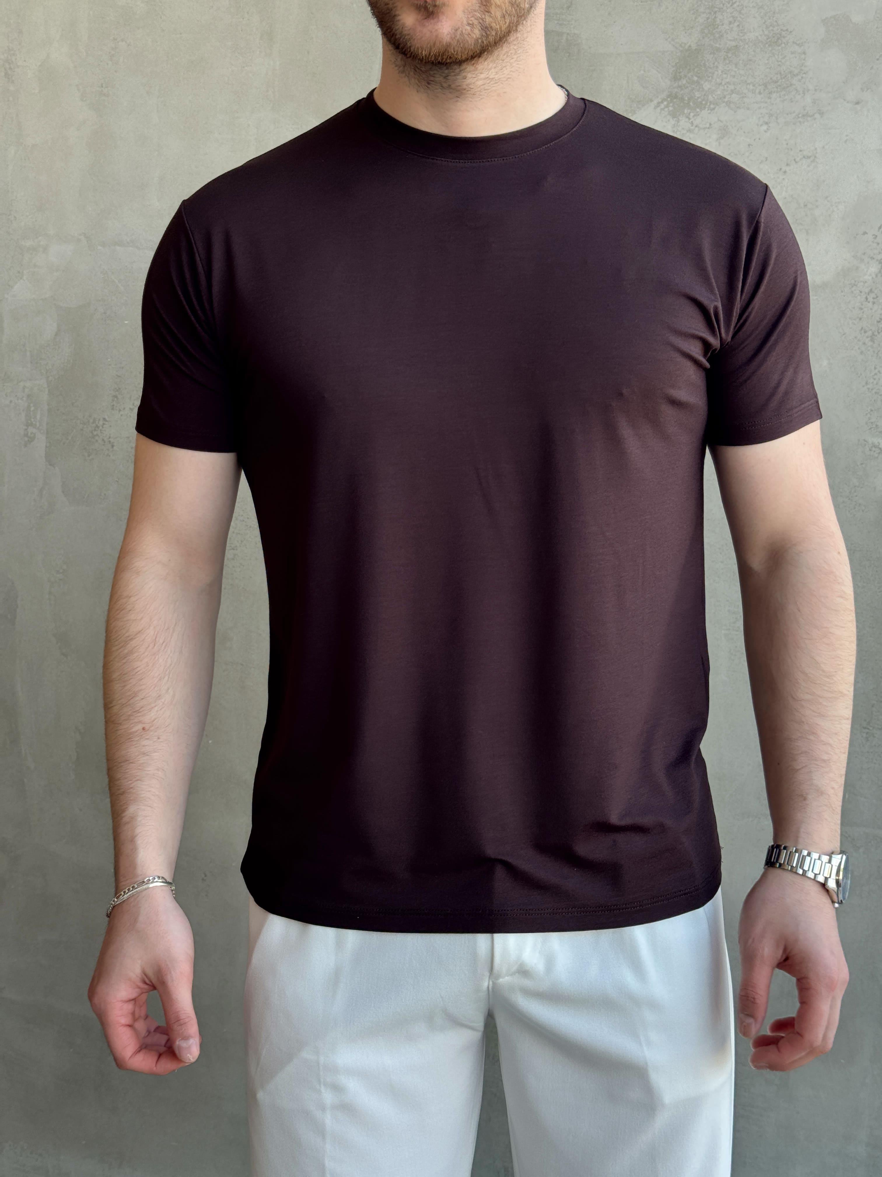Erkek Ketench Özel Üretim Regular Kalıp Bisiklet Yaka Basic T-Shirt-Kahverengi(E1685)Ketench