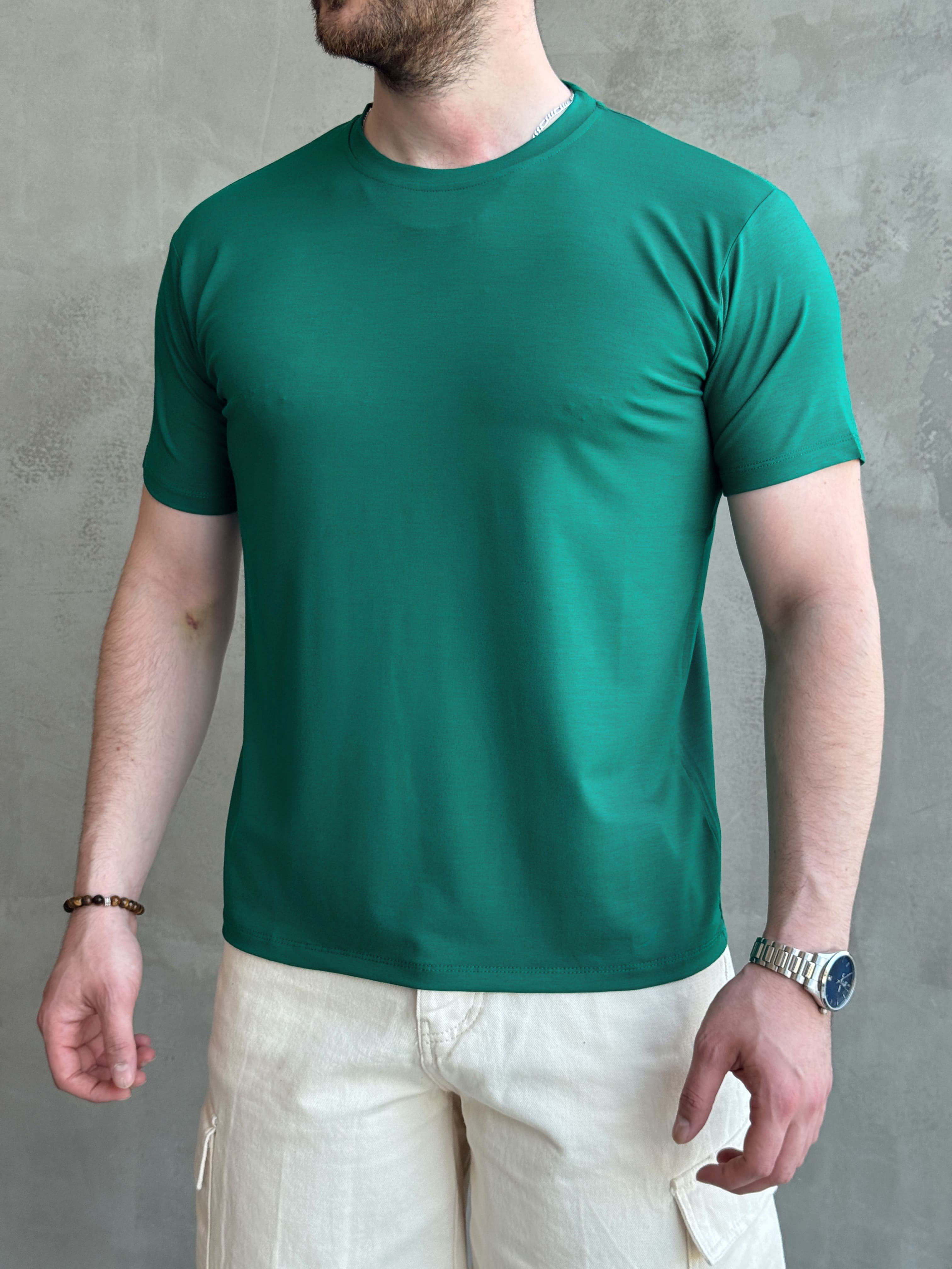 Erkek Ketench Özel Üretim Regular Kalıp Bisiklet Yaka Basic T-Shirt-Zümrüt(E1685)Ketench