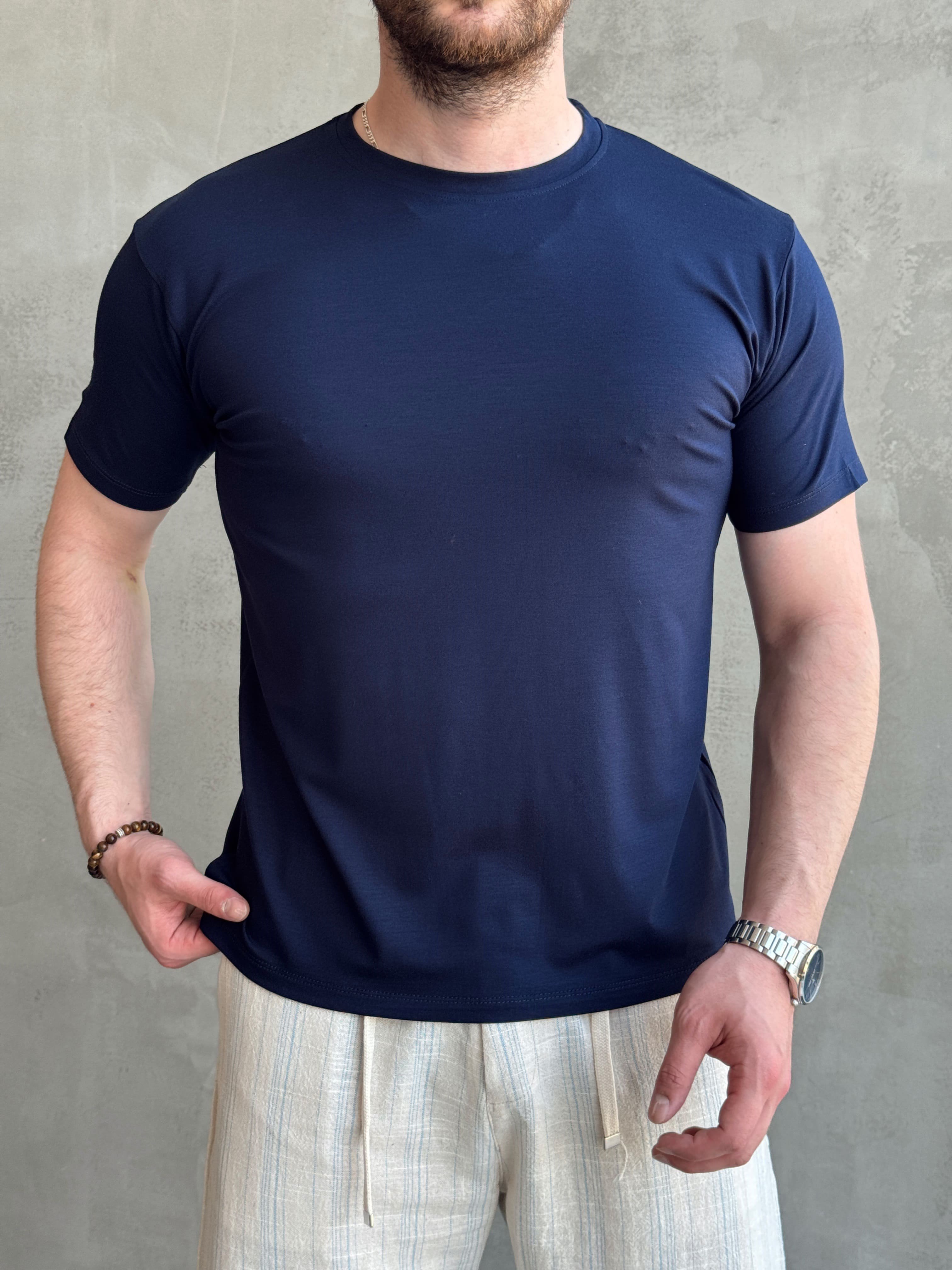 Erkek Ketench Özel Üretim Regular Kalıp Bisiklet Yaka Basic T-Shirt-Lacivert(E1685)Ketench