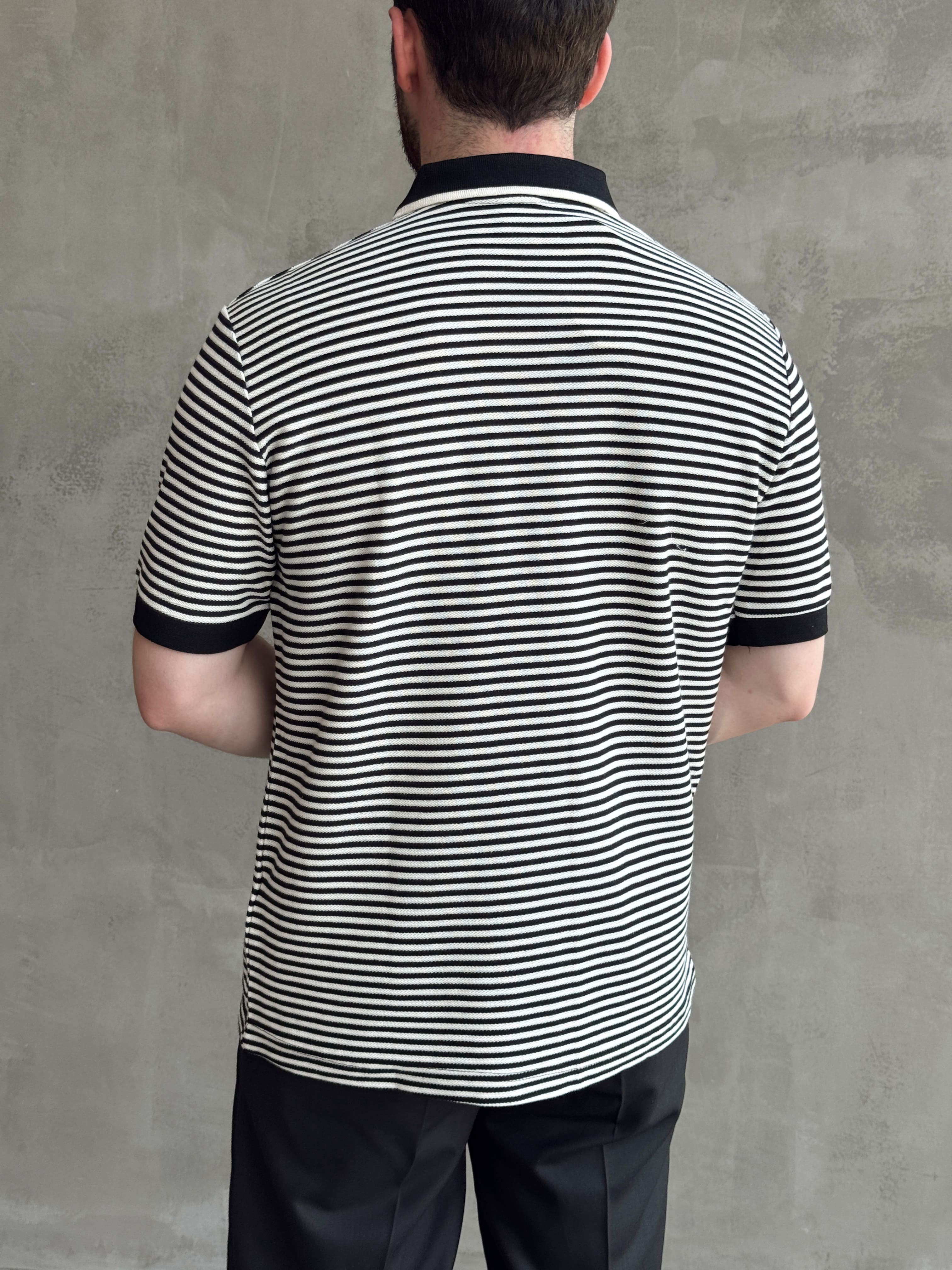 Erkek Kombinlenebilir Oversize Kalıp Çizgi Detaylı Polo Yaka Triko T-Shirt-Siyah(E1768)Ketench