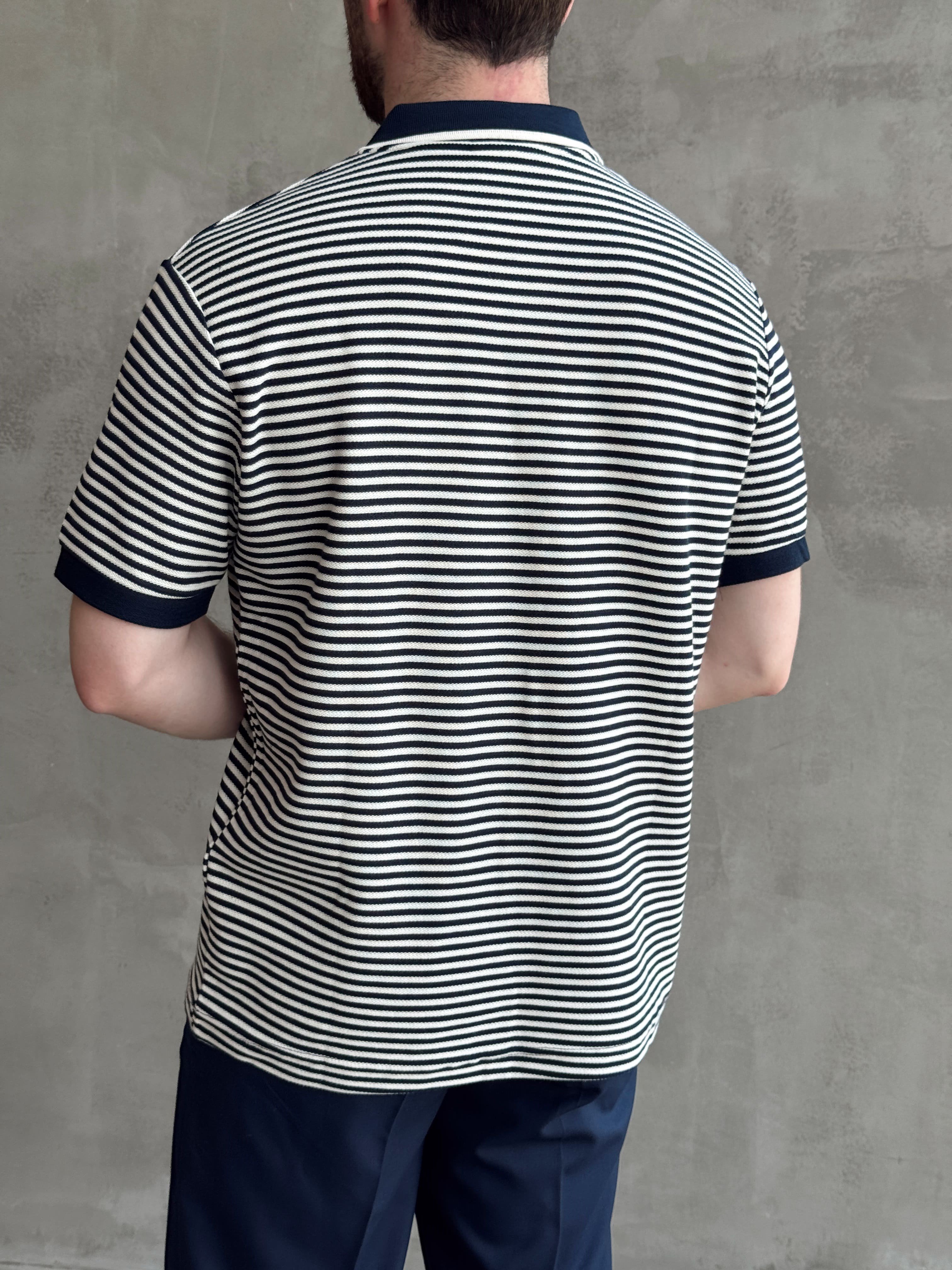 Erkek Kombinlenebilir Oversize Kalıp Çizgi Detaylı Polo Yaka Triko T-Shirt-Lacivert(E1768)Ketench