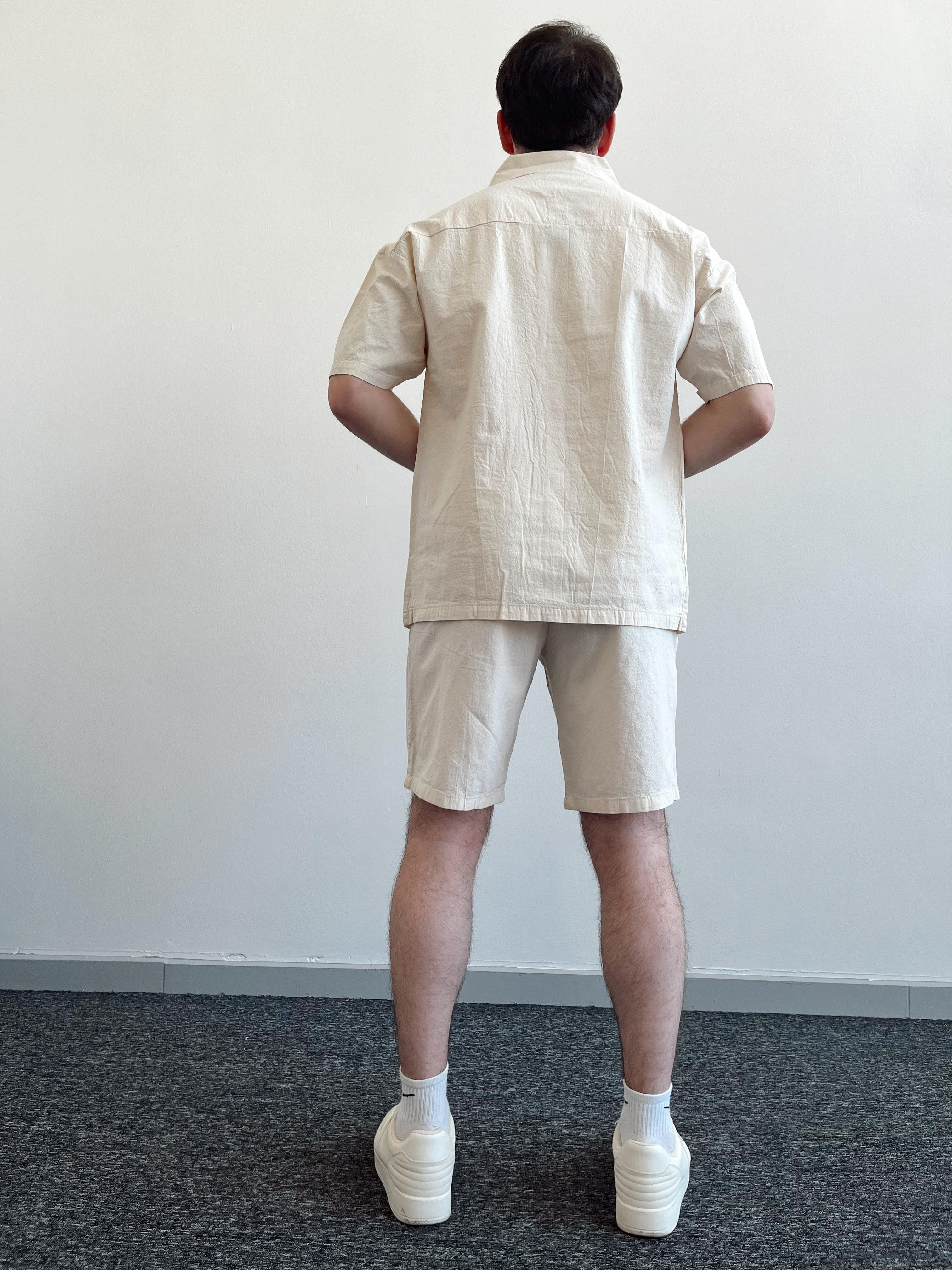 Erkek Marrakech Beli Lastikli Oversize Gömlek Şort Takım-Bej(E1038)Ketench