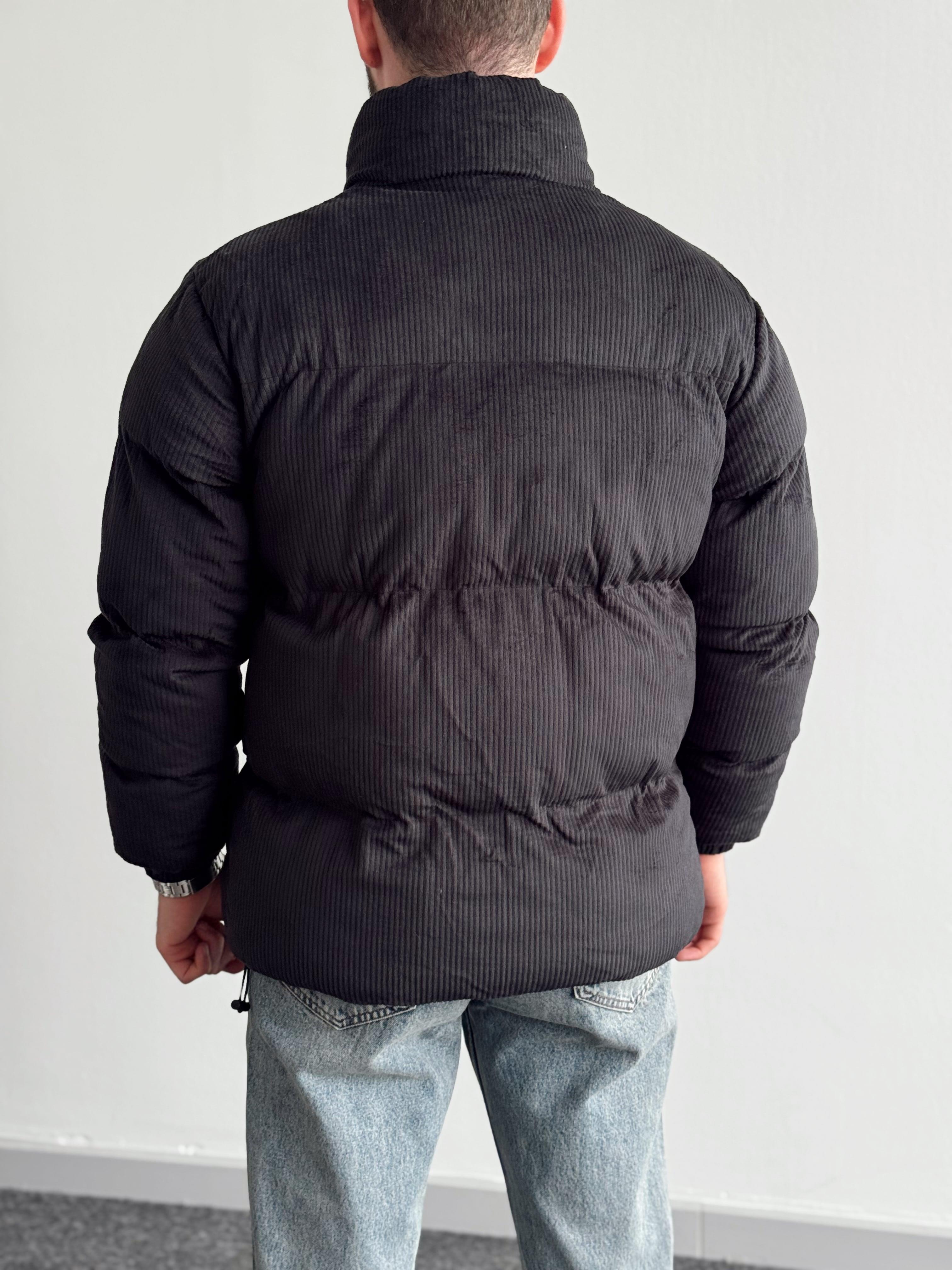 Erkek Marrakech Kalın Fitilli Oversize Kadife Şişme Mont-Siyah(E1168)Ketench