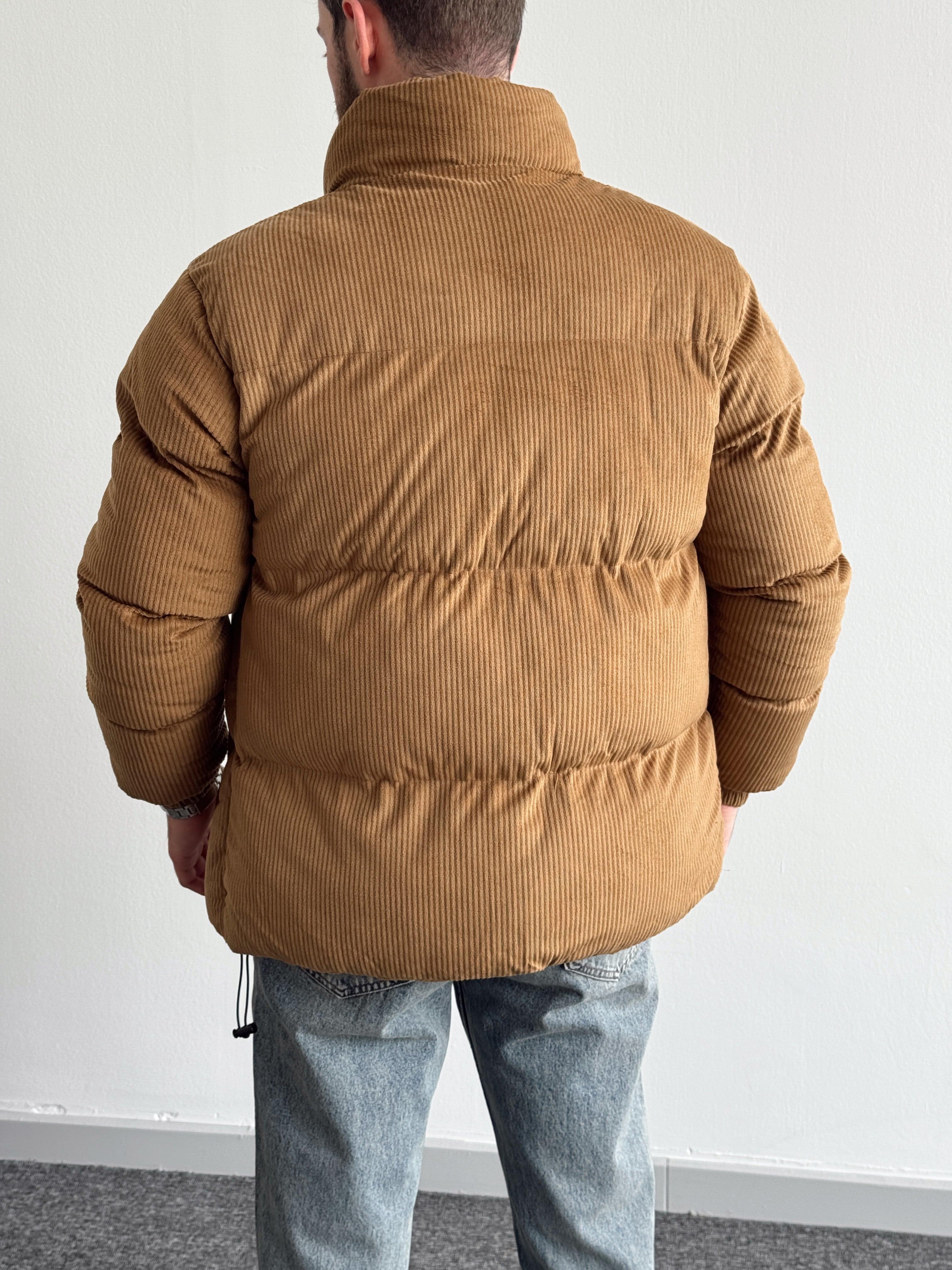 Erkek Marrakech Kalın Fitilli Oversize Kadife Şişme Mont-Taba(E1168)Ketench