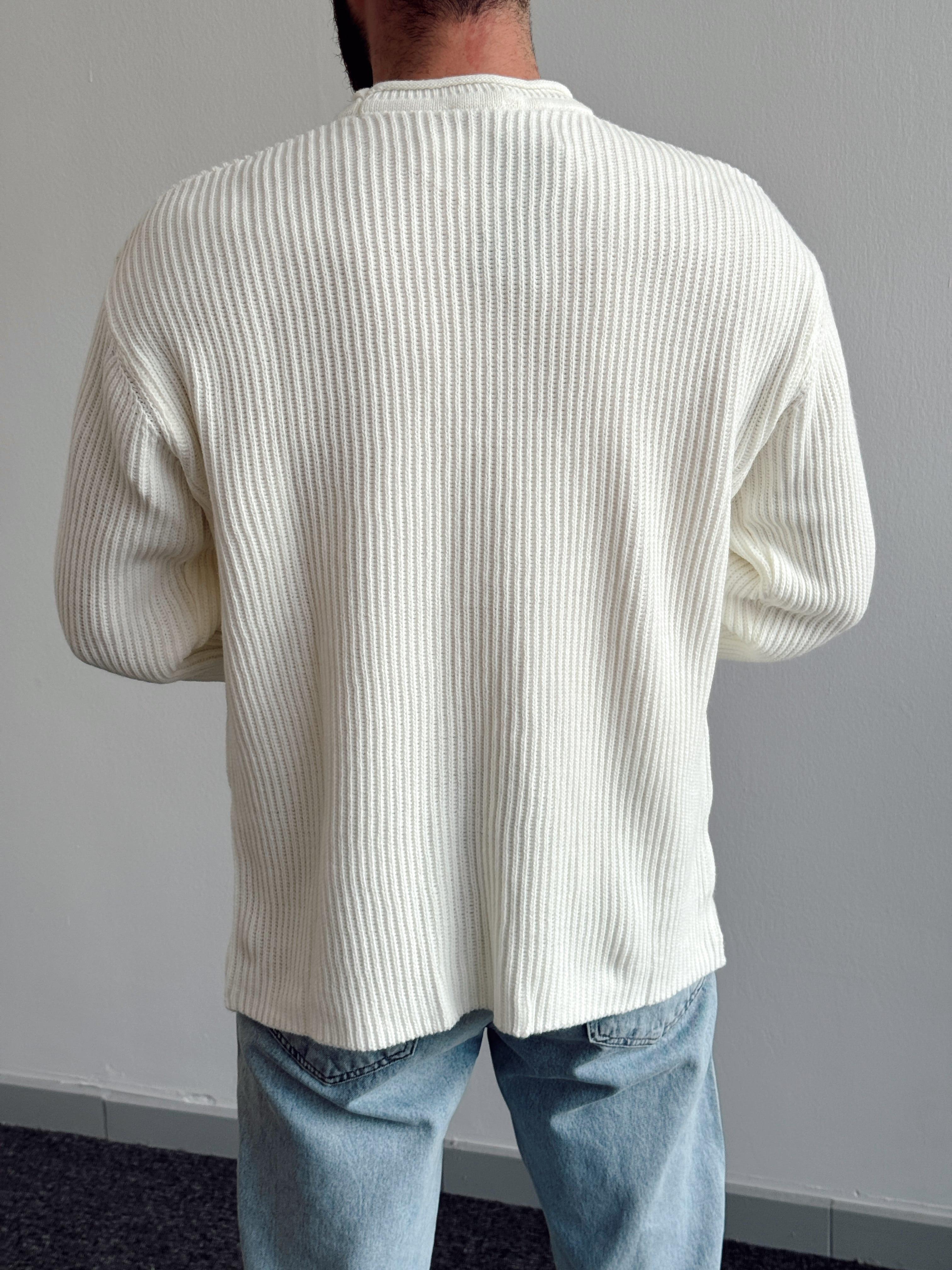 Erkek Marrakech Oversize Örme Desenli Triko Kazak-Ekru(E1125)Ketench