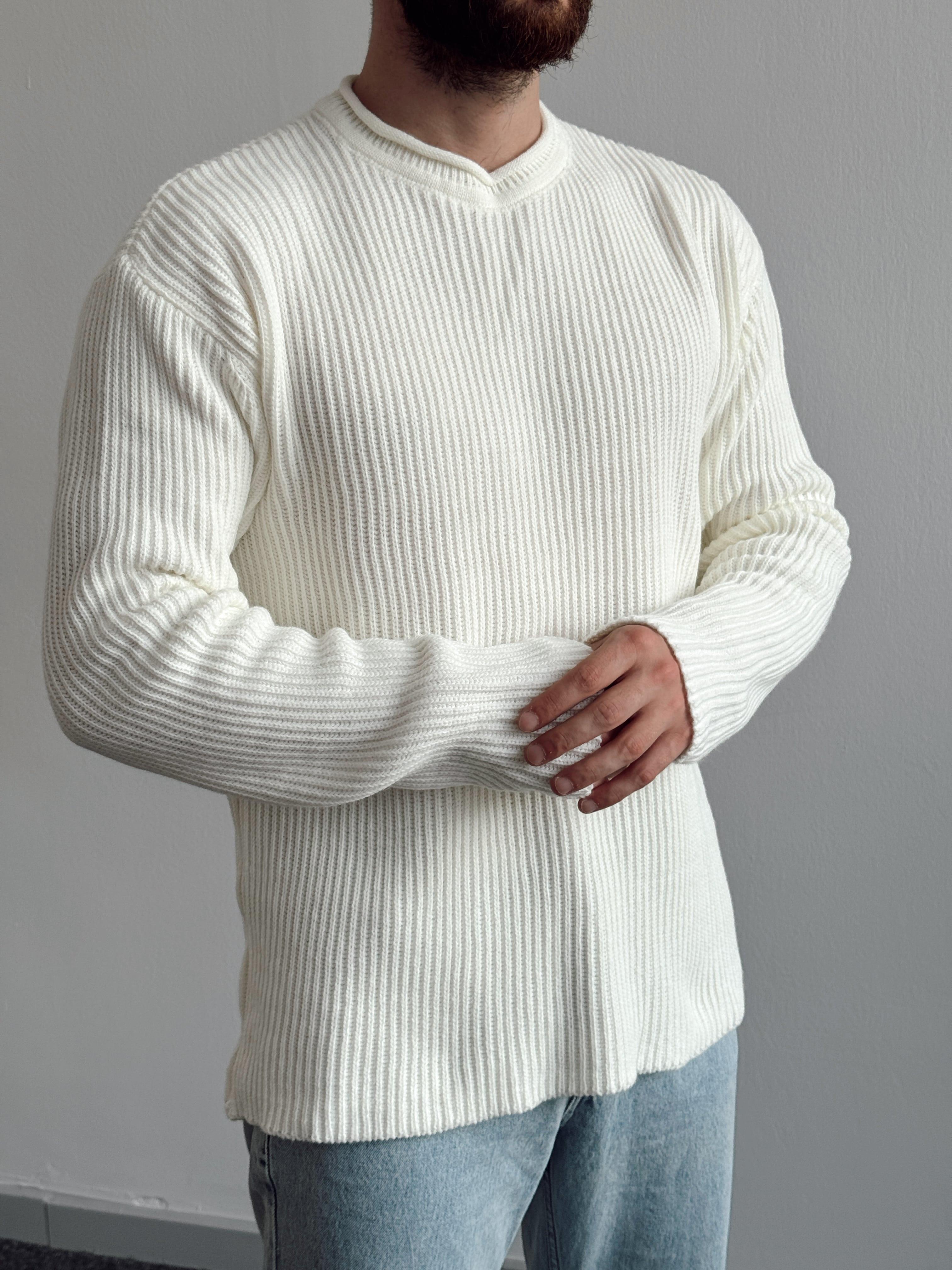 Erkek Marrakech Oversize Örme Desenli Triko Kazak-Ekru(E1125)Ketench