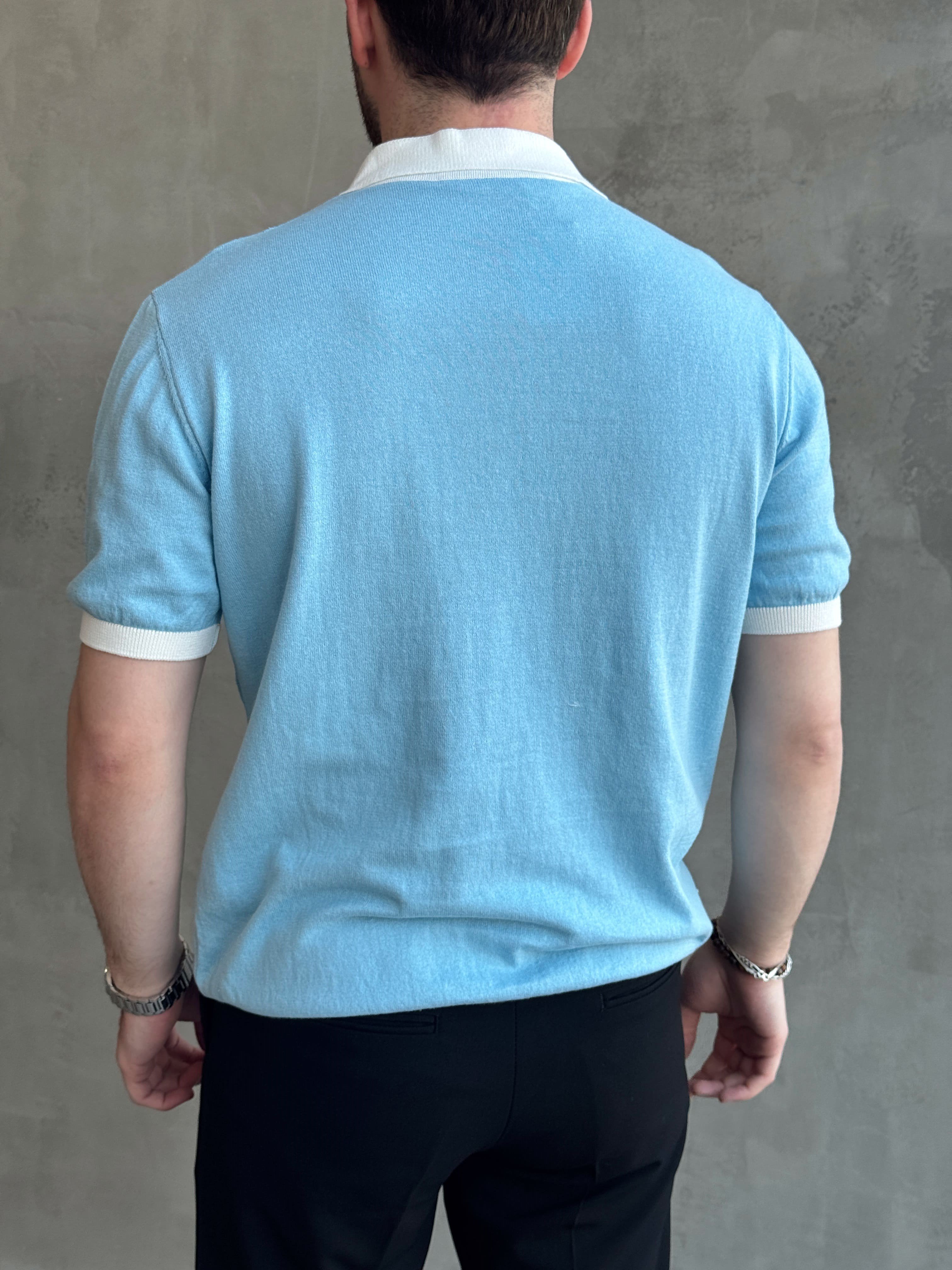 Erkek Modern Kesim Regular Kalıp Düğme Detaylı Ribanalı Triko T-Shirt-Bebe Mavi(E1696)Ketench