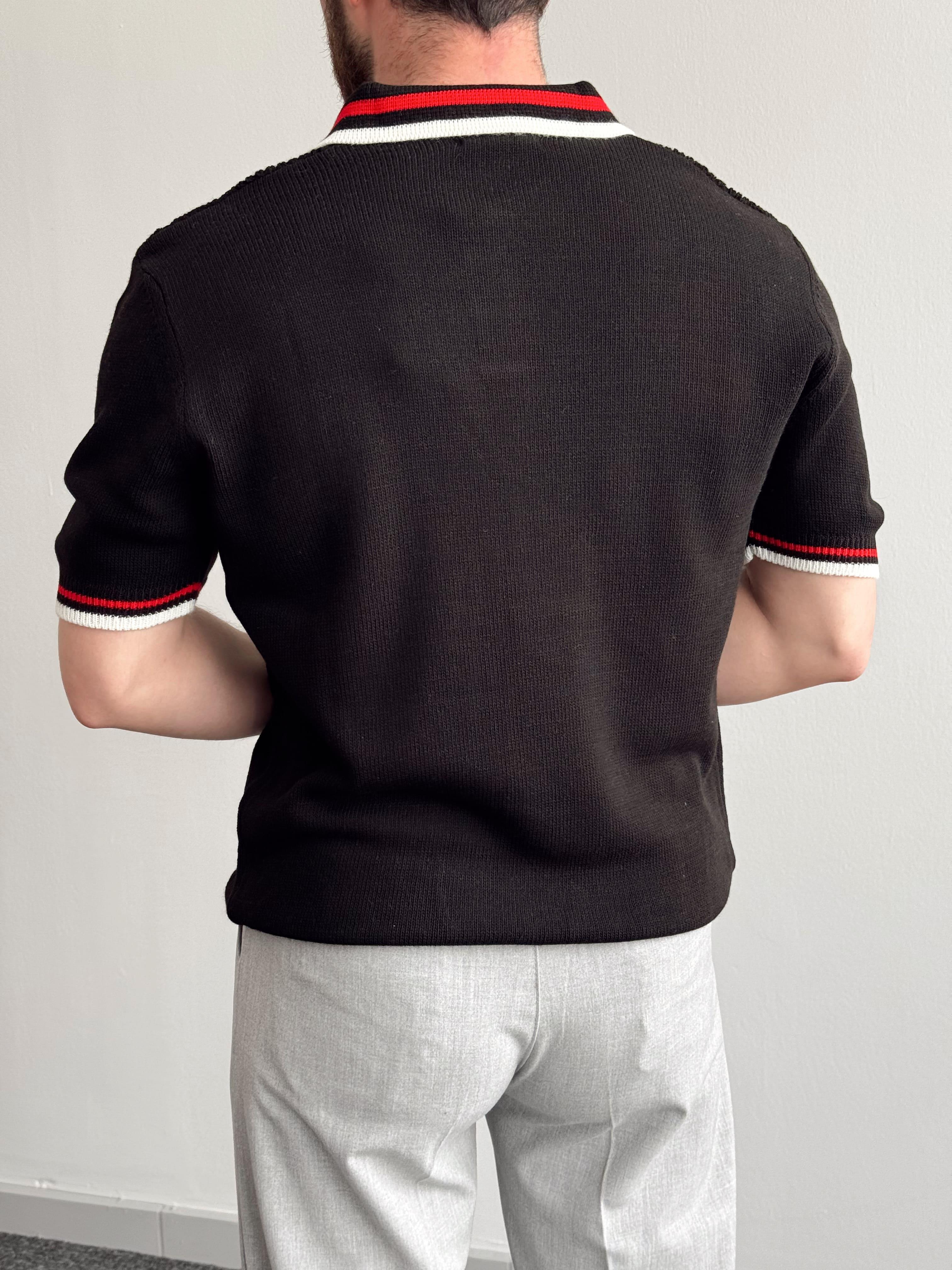Erkek Numaralandırılmış Özel Seri Çizgi Detay Oversize Kalıp Polo Yaka Triko T-Shirt-Siyah(E1375)Ketench