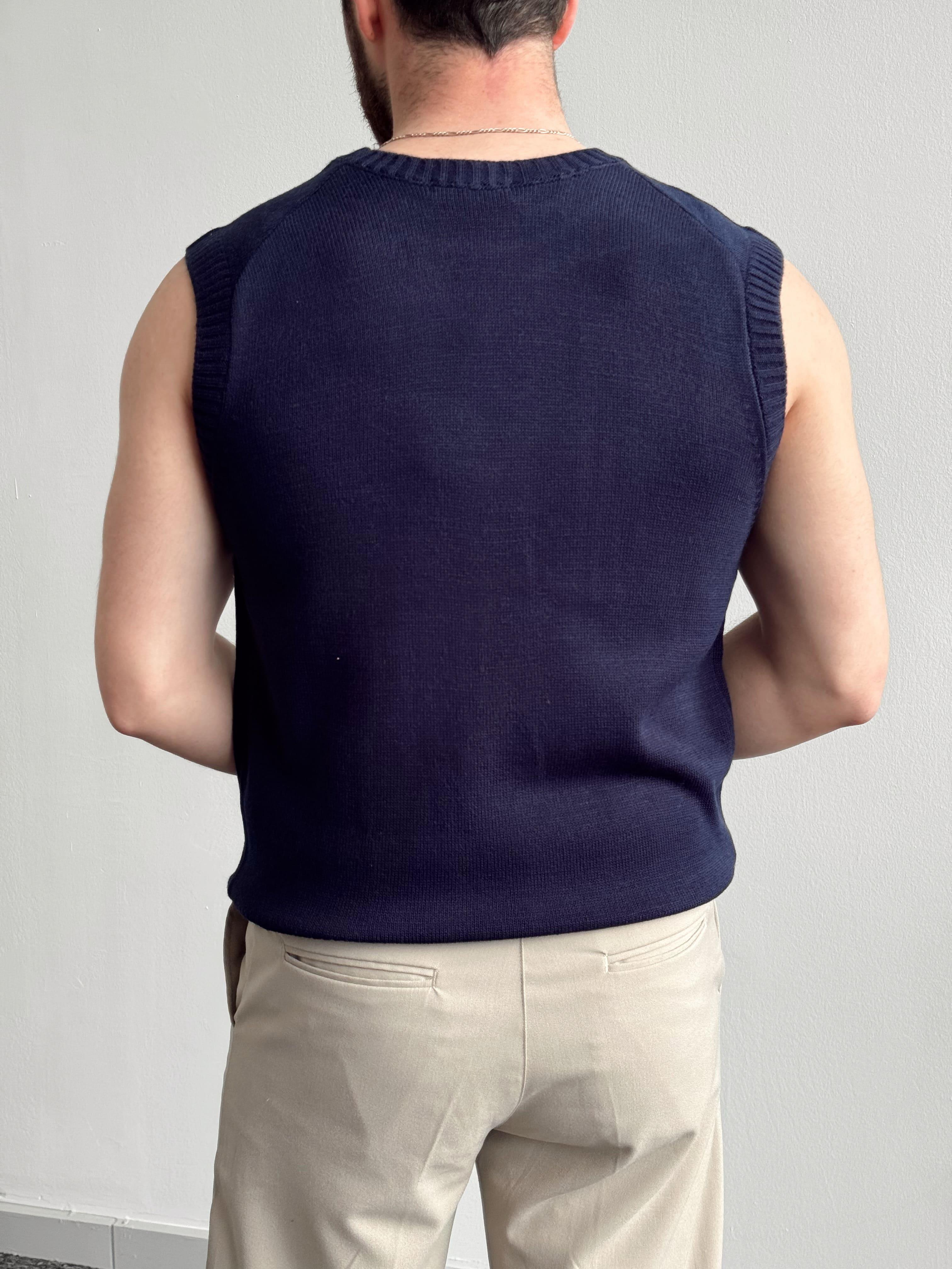 Erkek Numaralandırılmış Özel Seri Oversize Kalıp Bisiklet Yaka Sıfır Kol Triko T-Shirt-Lacivert(E1380)Ketench