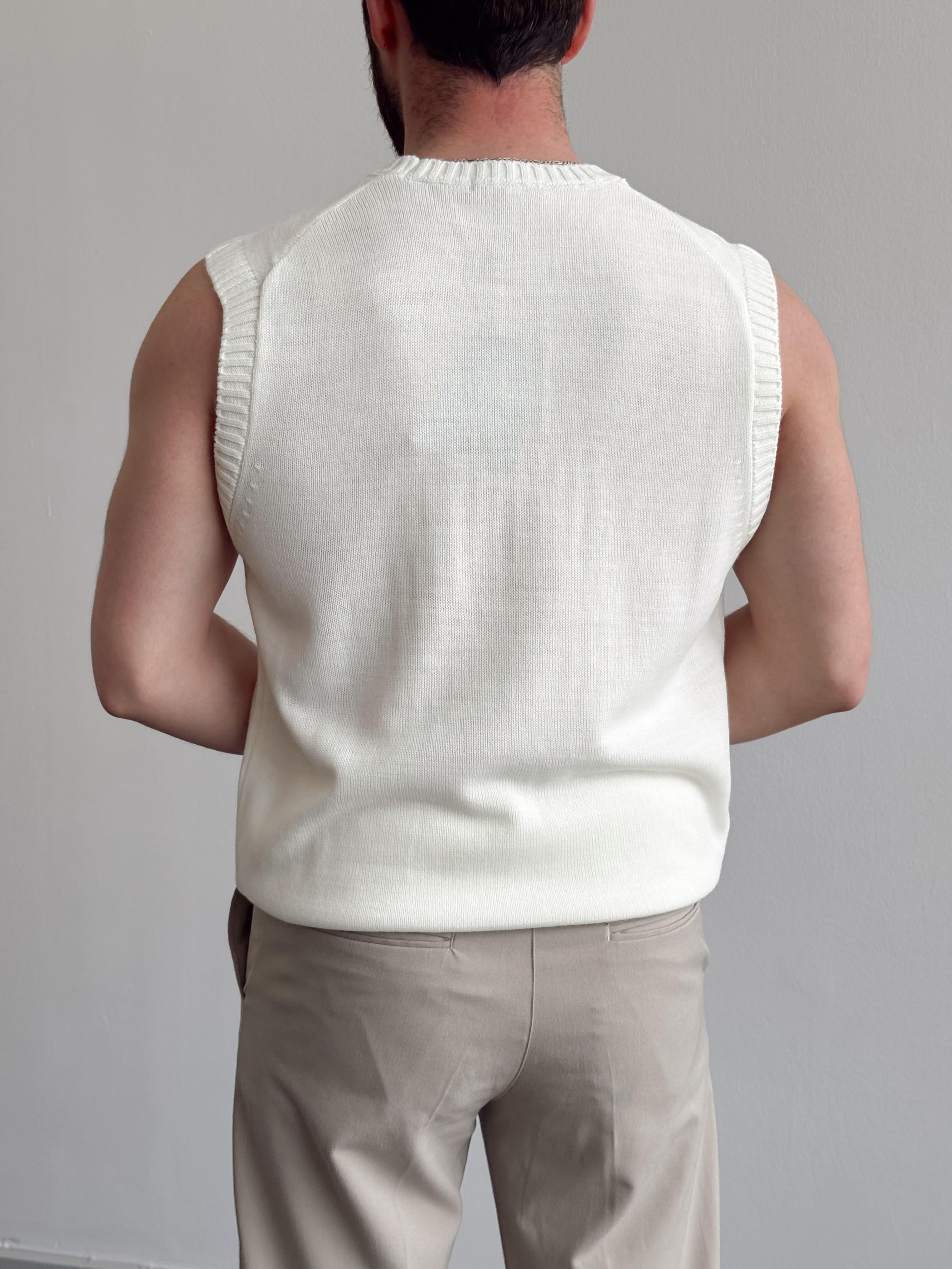 Erkek Numaralandırılmış Özel Seri Oversize Kalıp Bisiklet Yaka Sıfır Kol Triko T-Shirt-Ekru(E1380)Ketench