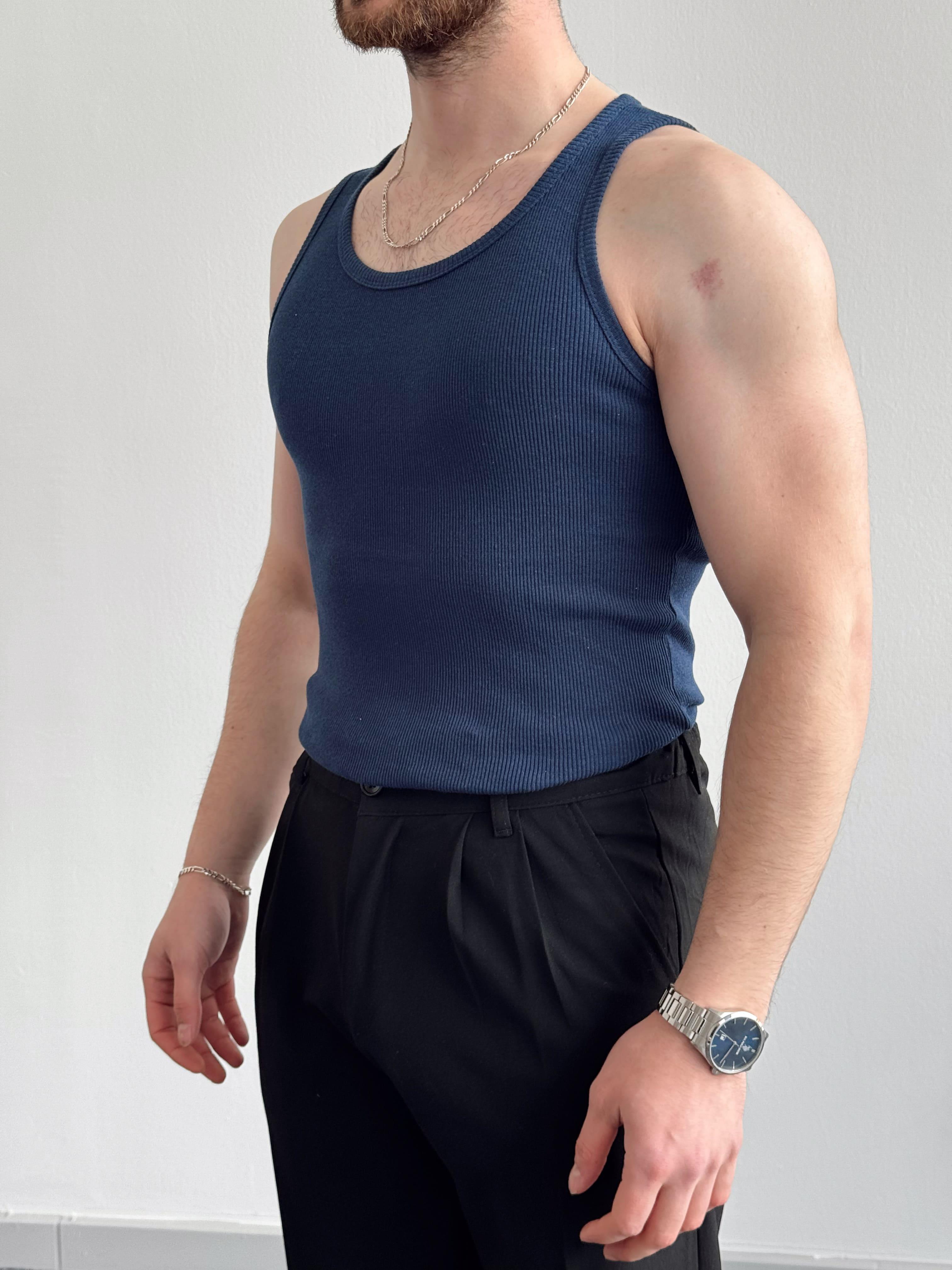 Erkek Numaralandırılmış Özel Seri Slim Fit Fitilli Atlet-Lacivert(E1377)Ketench