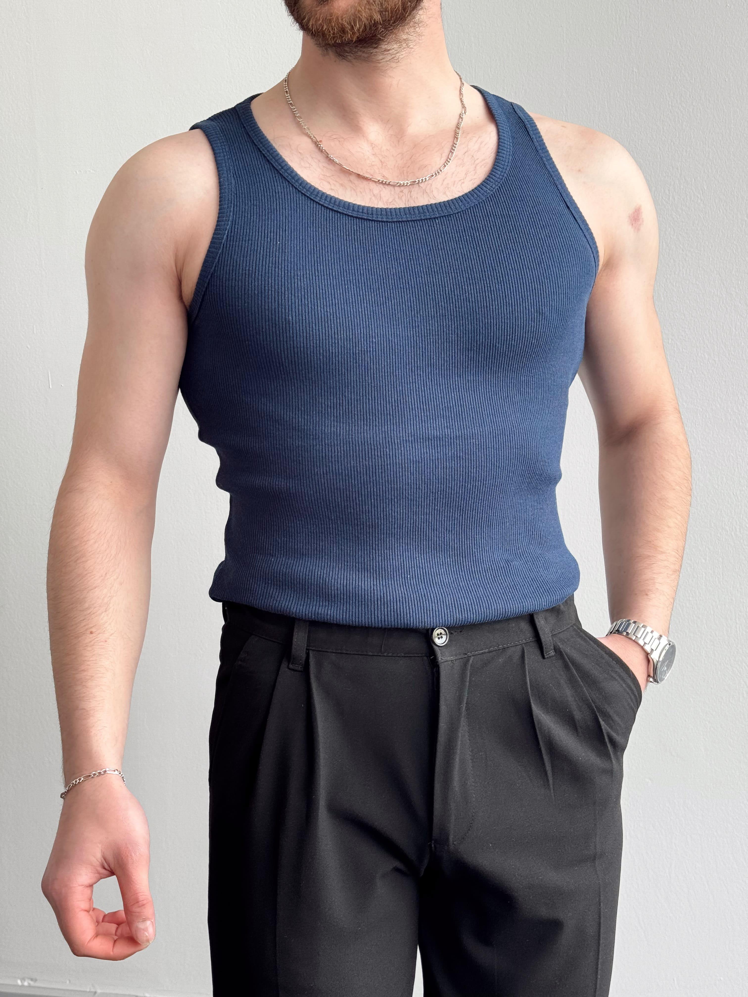 Erkek Numaralandırılmış Özel Seri Slim Fit Fitilli Atlet-Lacivert(E1377)Ketench