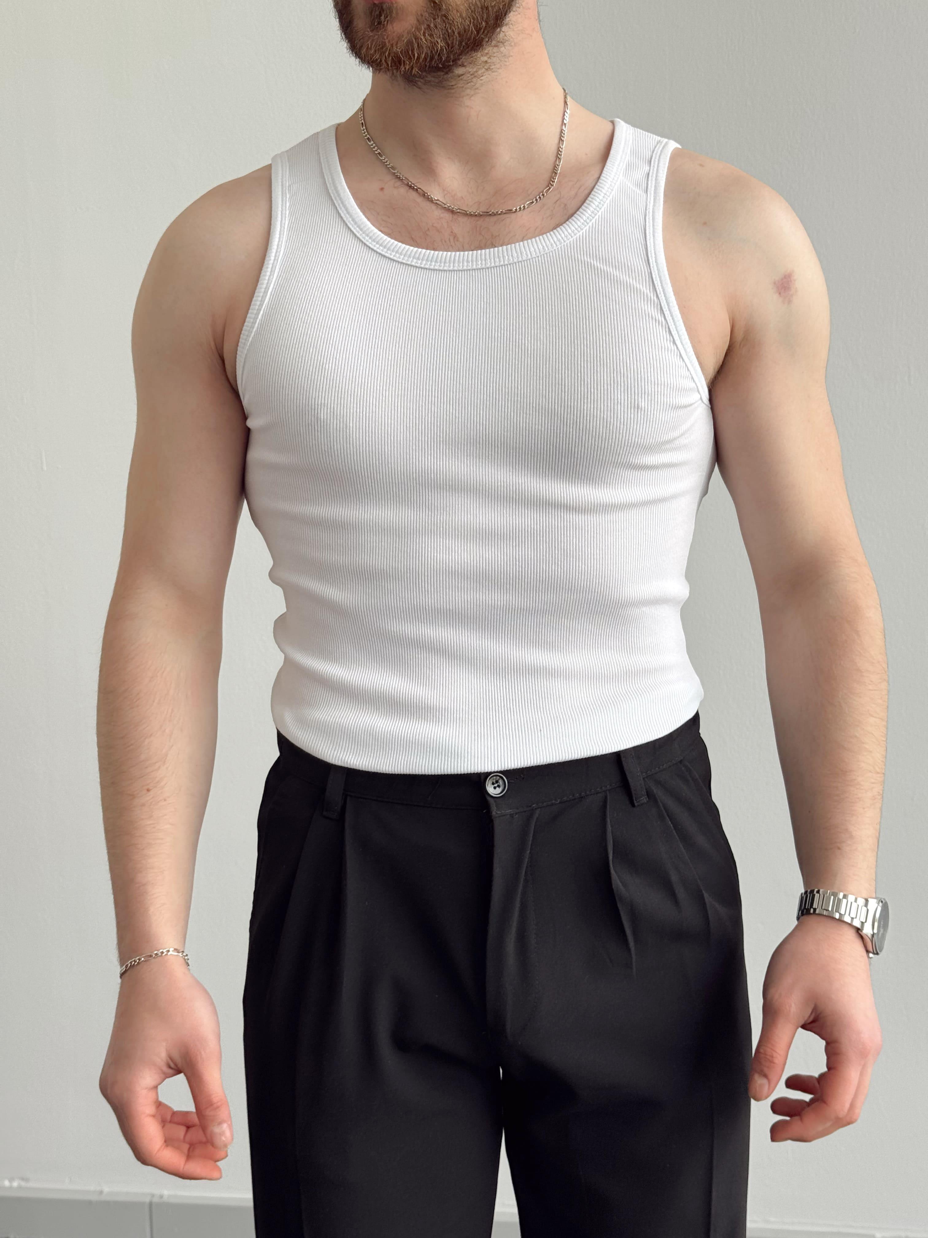 Erkek Numaralandırılmış Özel Seri Slim Fit Fitilli Atlet-Beyaz(E1377)Ketench
