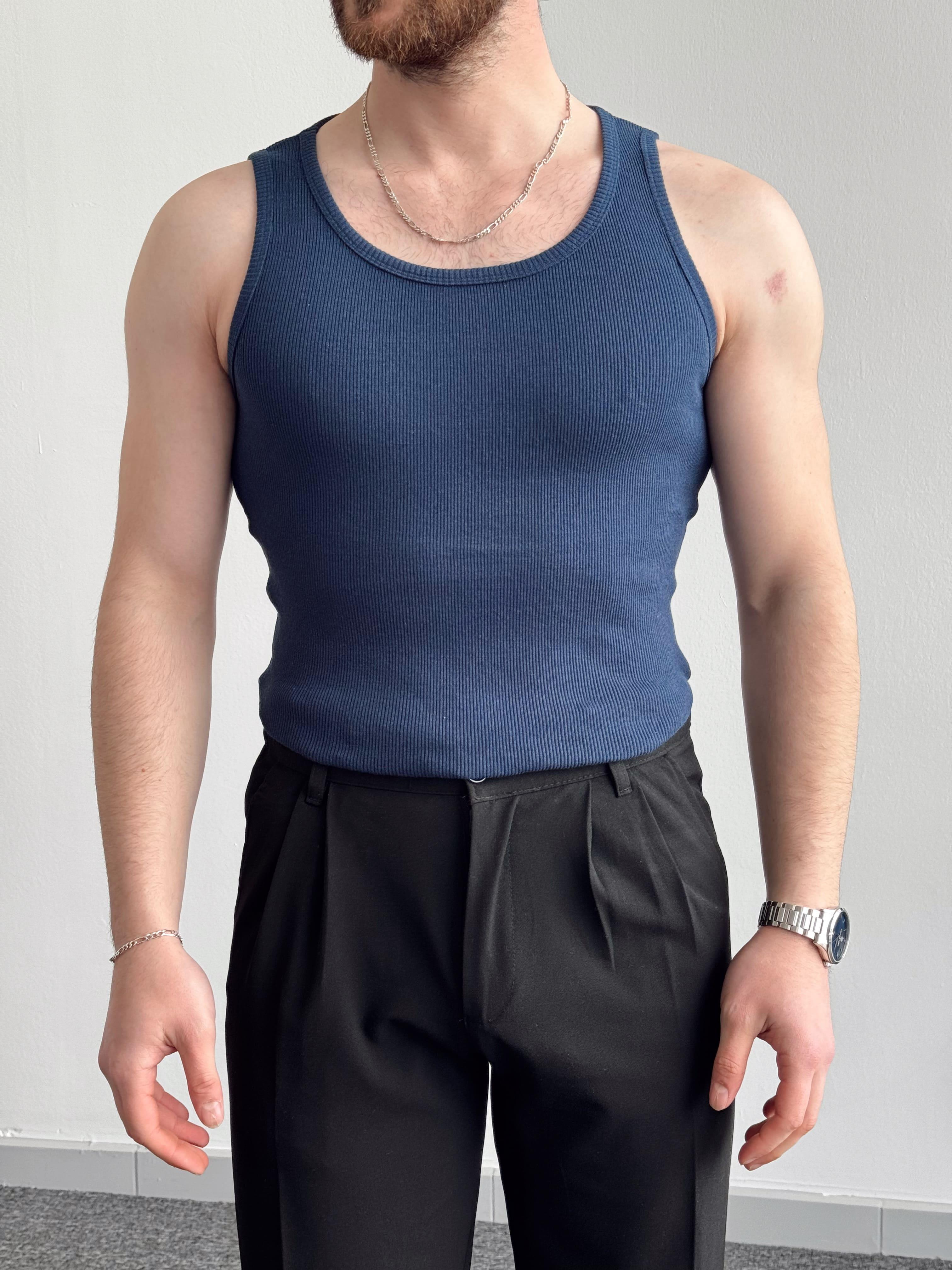 Erkek Numaralandırılmış Özel Seri Slim Fit Fitilli Atlet-Lacivert(E1377)Ketench