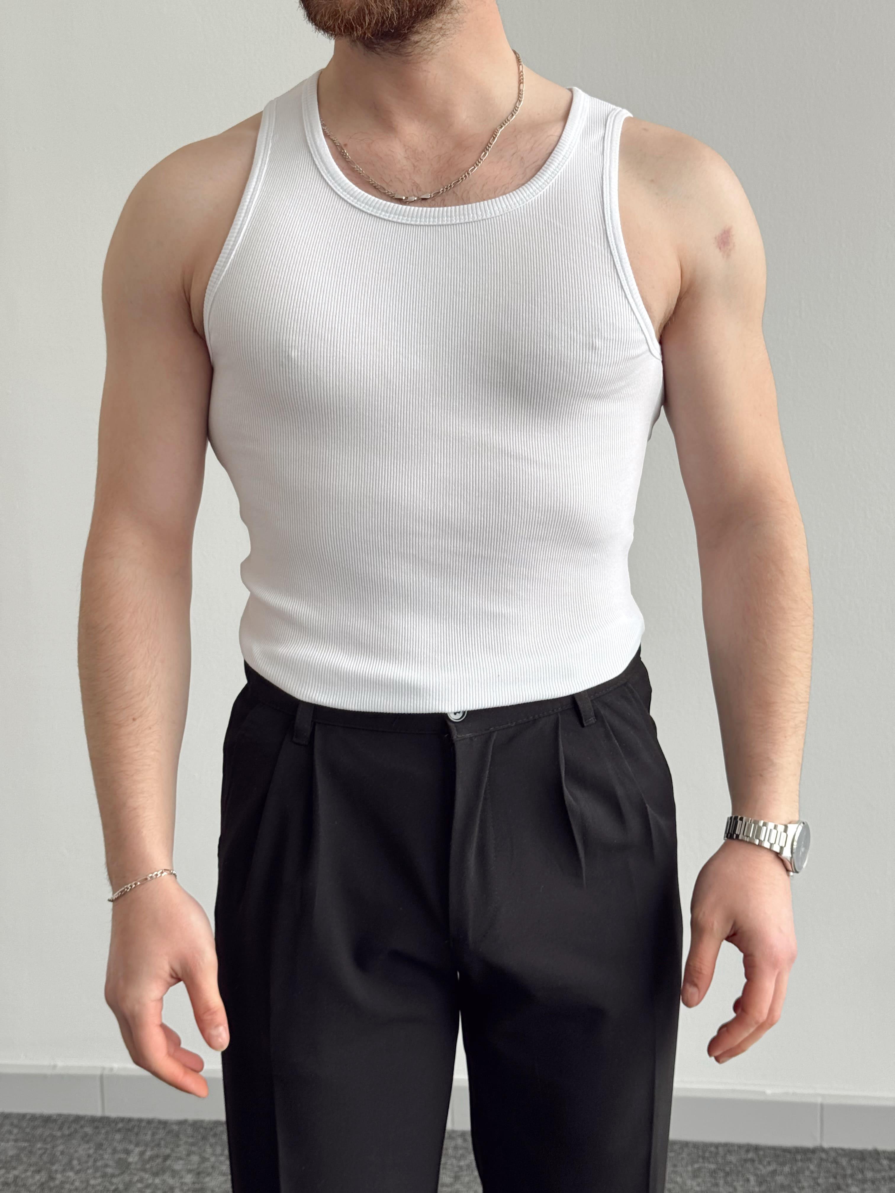 Erkek Numaralandırılmış Özel Seri Slim Fit Fitilli Atlet-Beyaz(E1377)Ketench