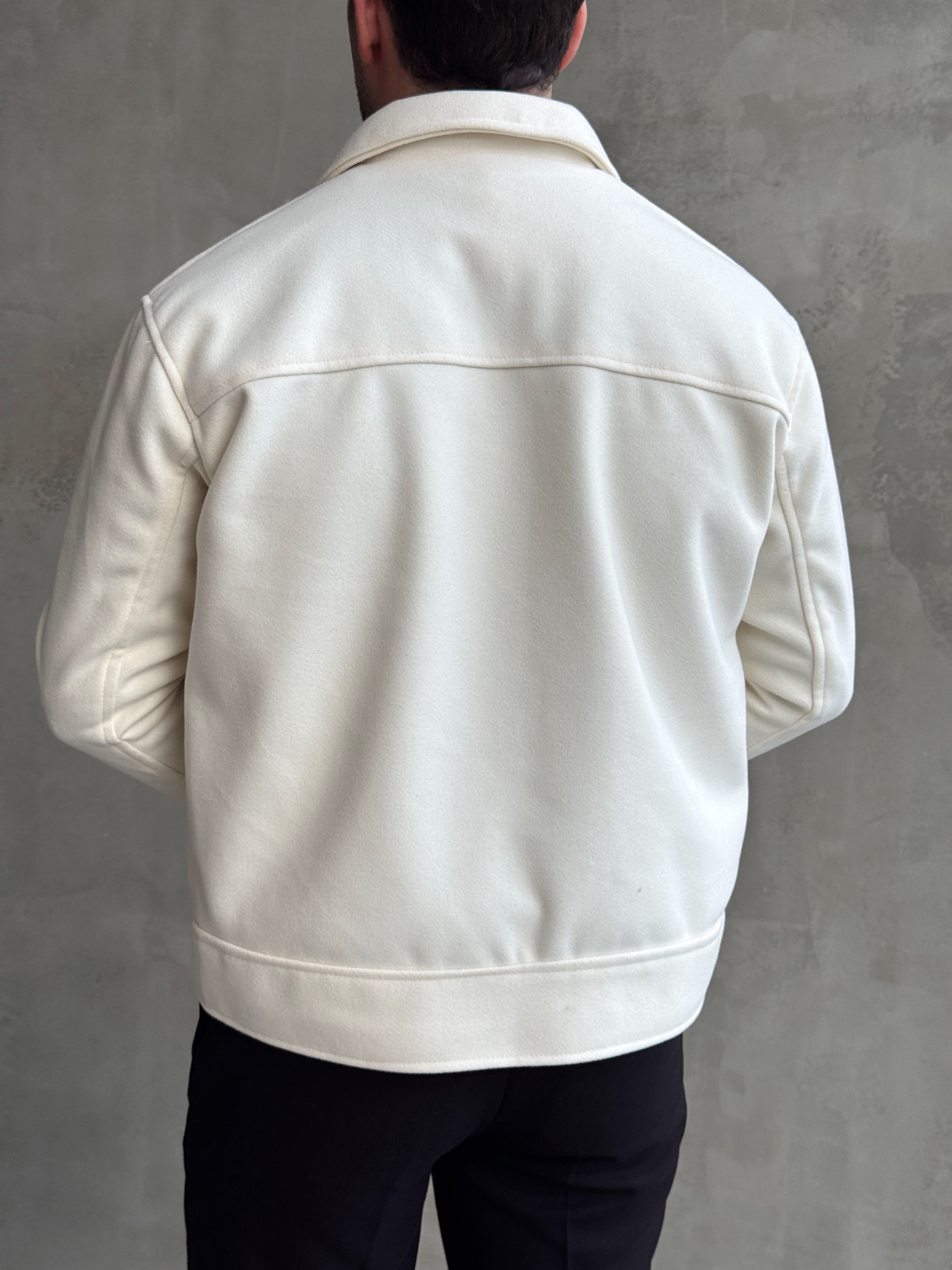 Erkek Öne Çıkan Regular Fit Cep Detaylı Düğmeli Kaşe Ceket-Krem(E1823)Ketench