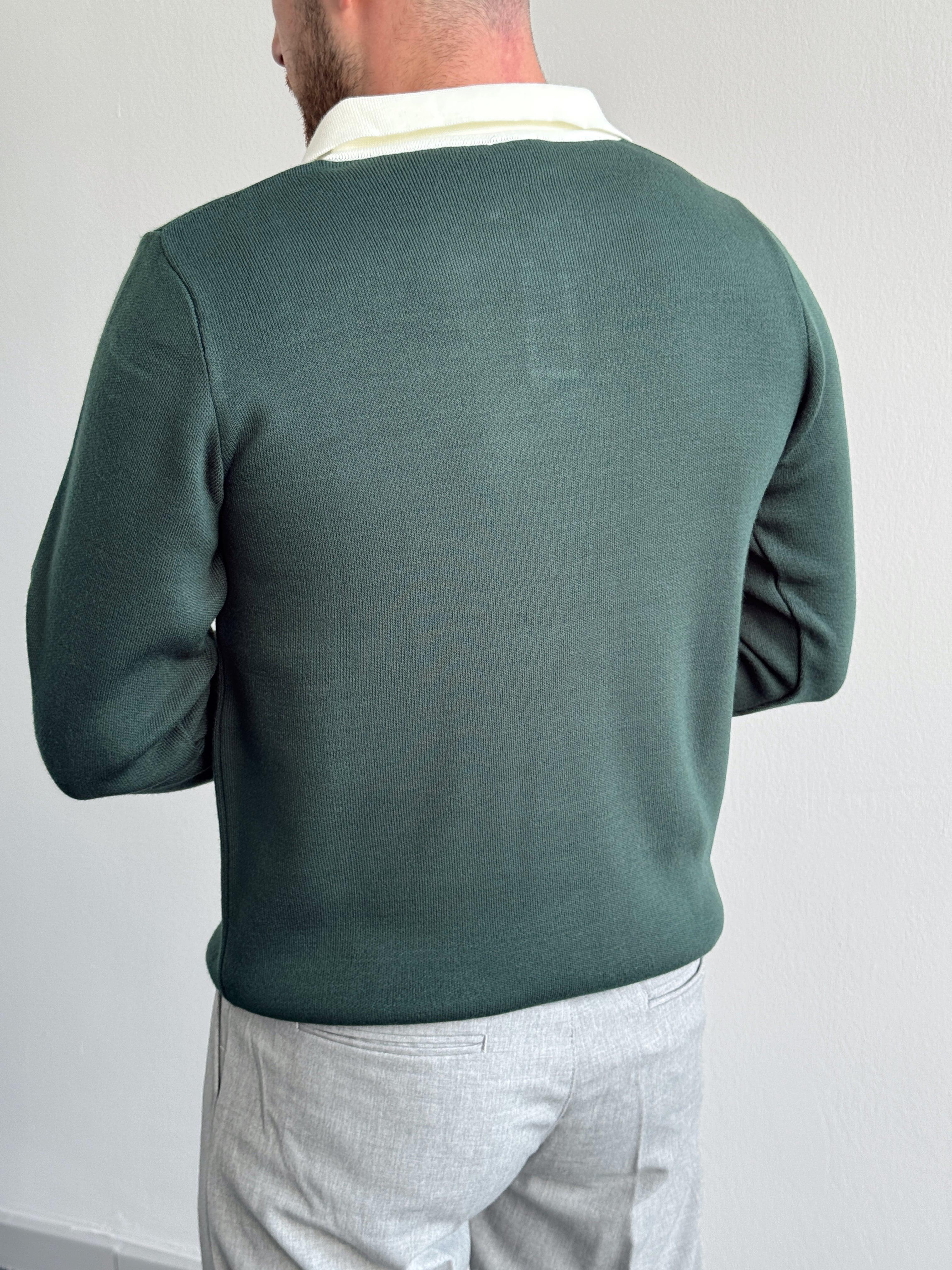 Erkek Oversize Düğmesiz Polo Yaka Triko Kazak-Yeşil(E1149)Ketench