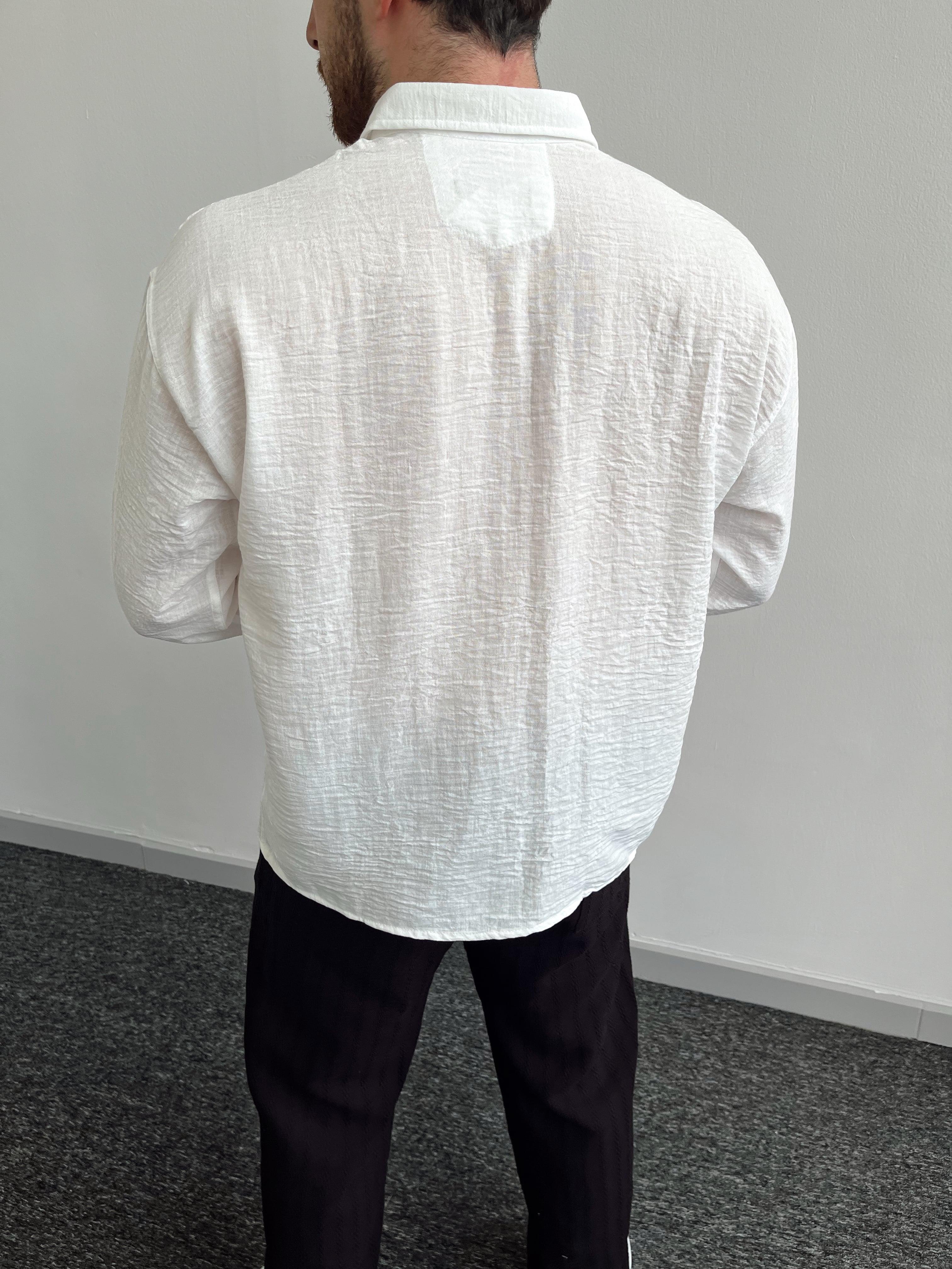 Erkek Oversize Elit Keten Gömlek-Beyaz(E1057)Ketench