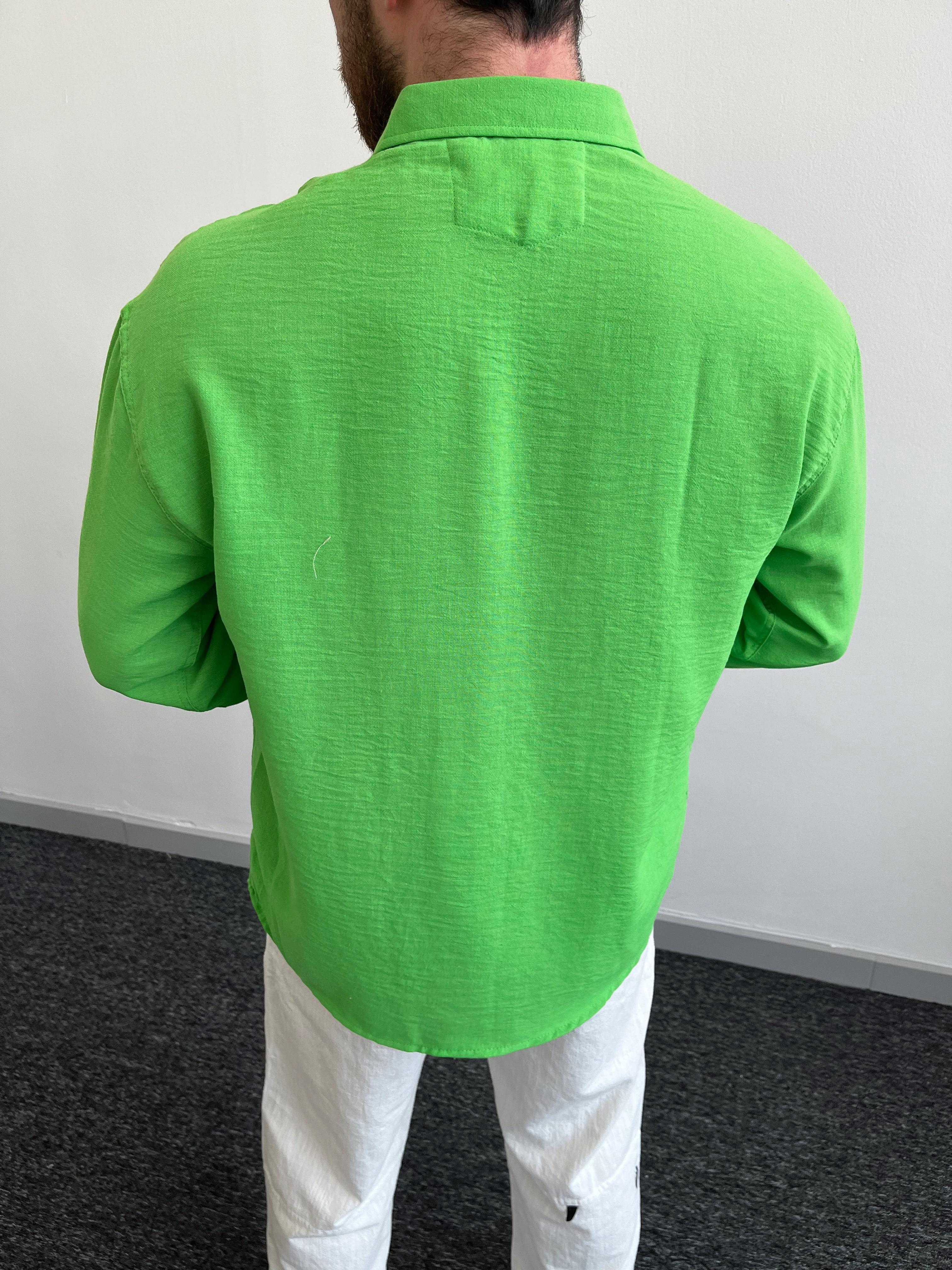 Erkek Oversize Elit Keten Gömlek-Yeşil(E1057)Ketench