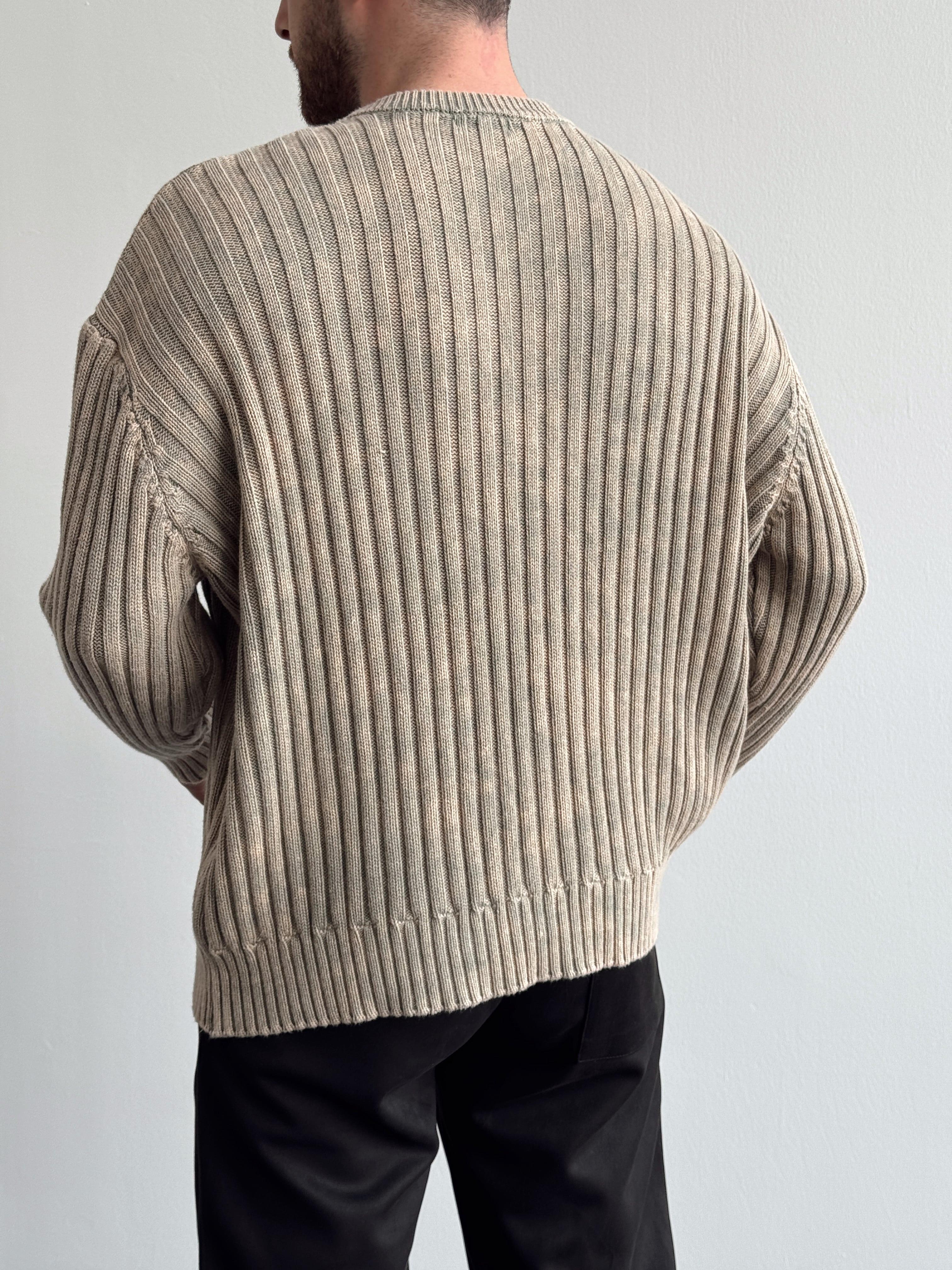 Erkek Oversize Ribbed Washad Bisiklet Yaka Triko Kazak-Taş(E1202)Ketench