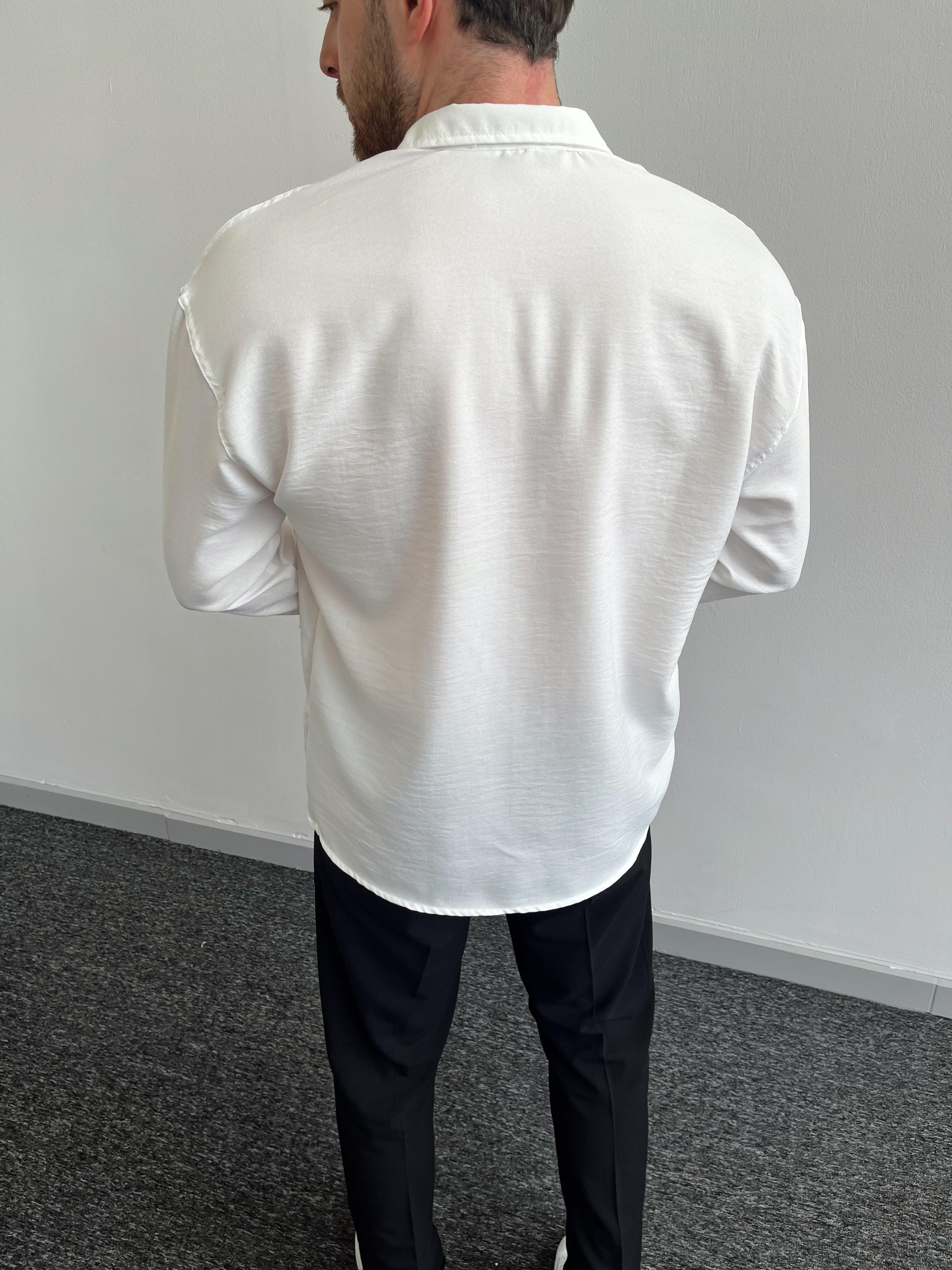 Erkek Oversize Uzun Kollu Premium Keten Gömlek-Beyaz(E1043)Ketench