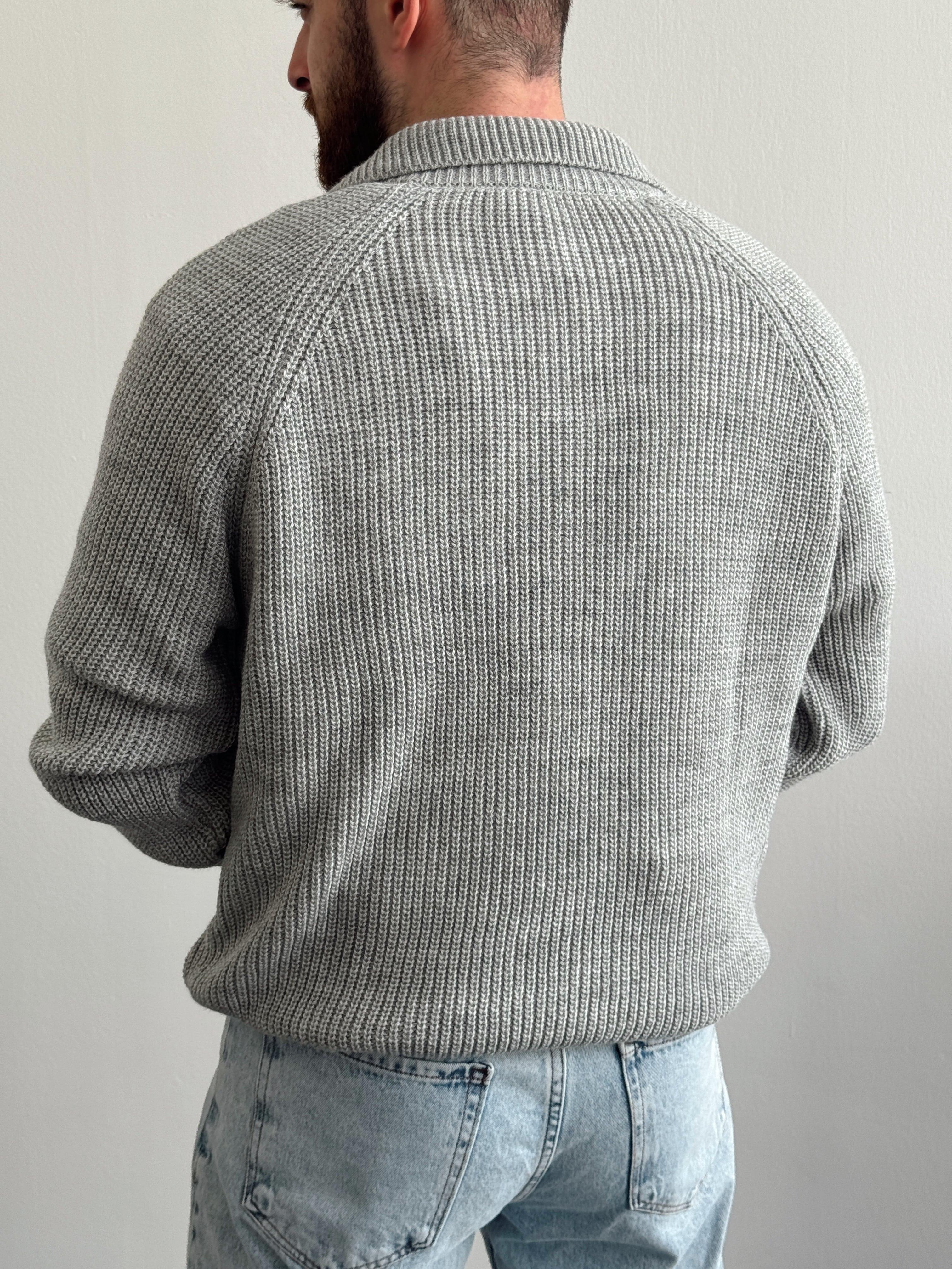 Erkek Oversize Yarım Fermuarlı Triko Kazak-Gri(E1115)Ketench