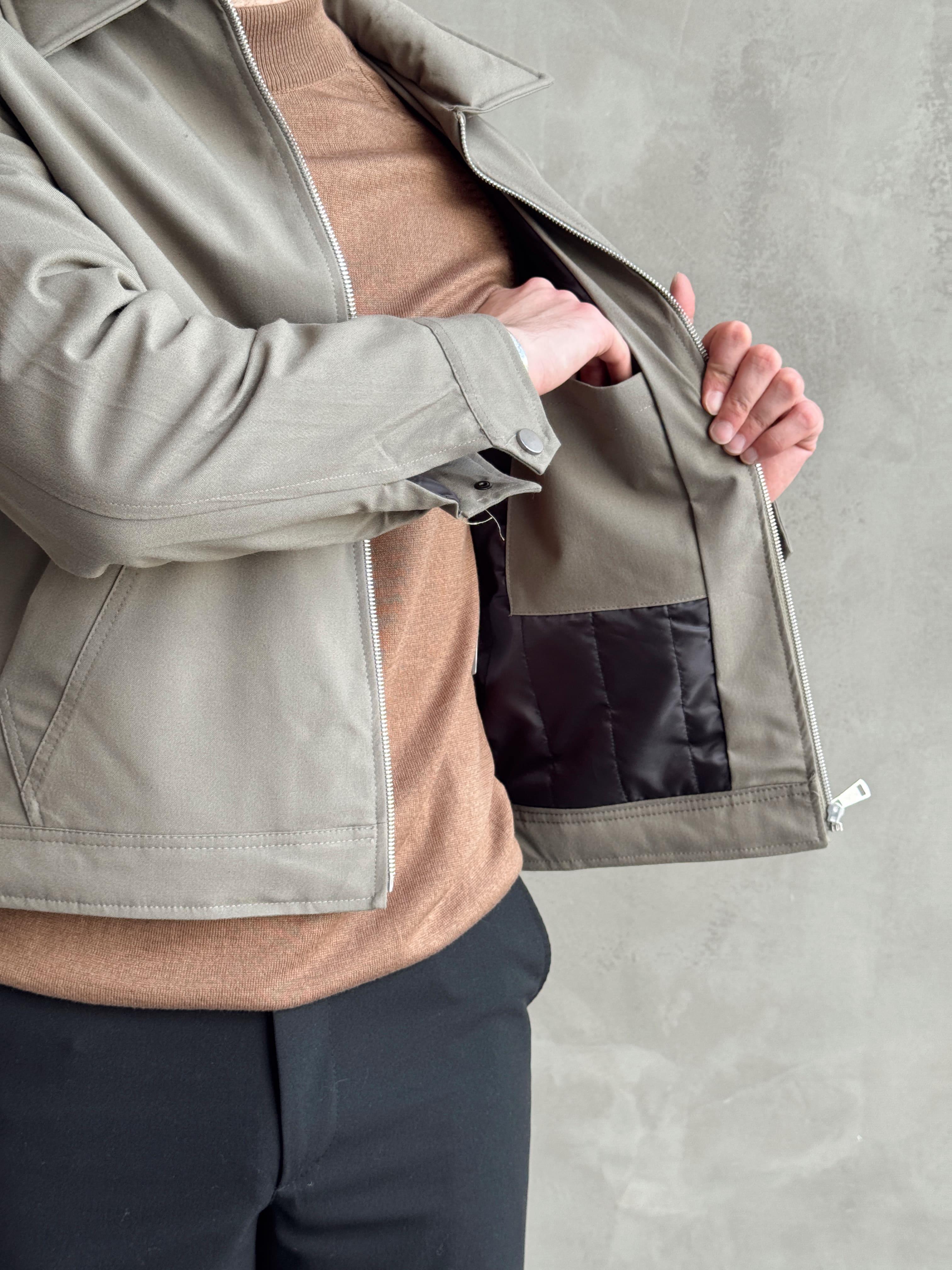 Erkek Özel Koleksiyon Oversize Kalıp Kanguru Cep Çıtçıt Detay İçi Astarlı Gabardin Kumaş Ceket-Haki(E1463)Ketench