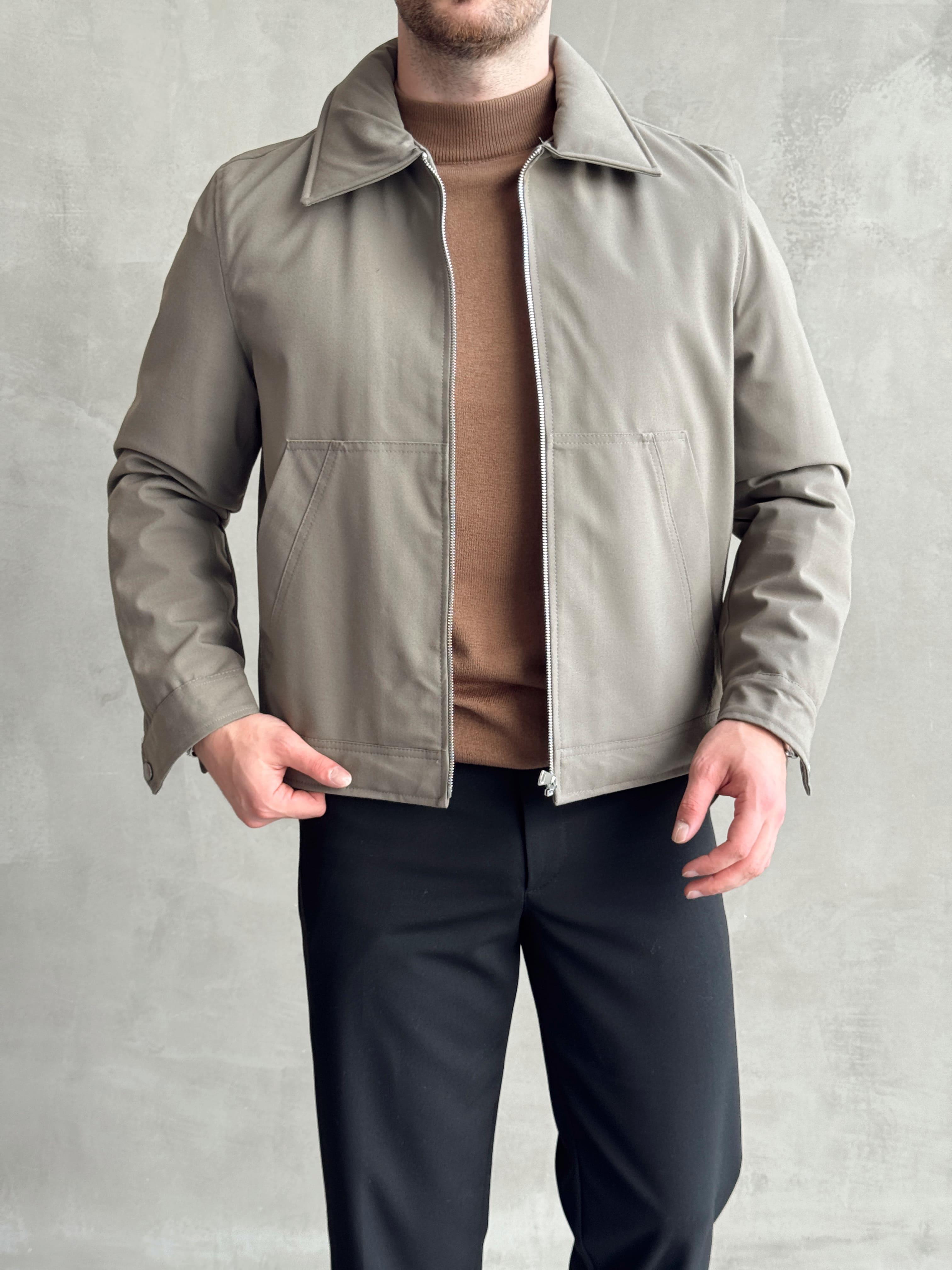 Erkek Özel Koleksiyon Oversize Kalıp Kanguru Cep Çıtçıt Detay İçi Astarlı Gabardin Kumaş Ceket-Haki(E1463)Ketench