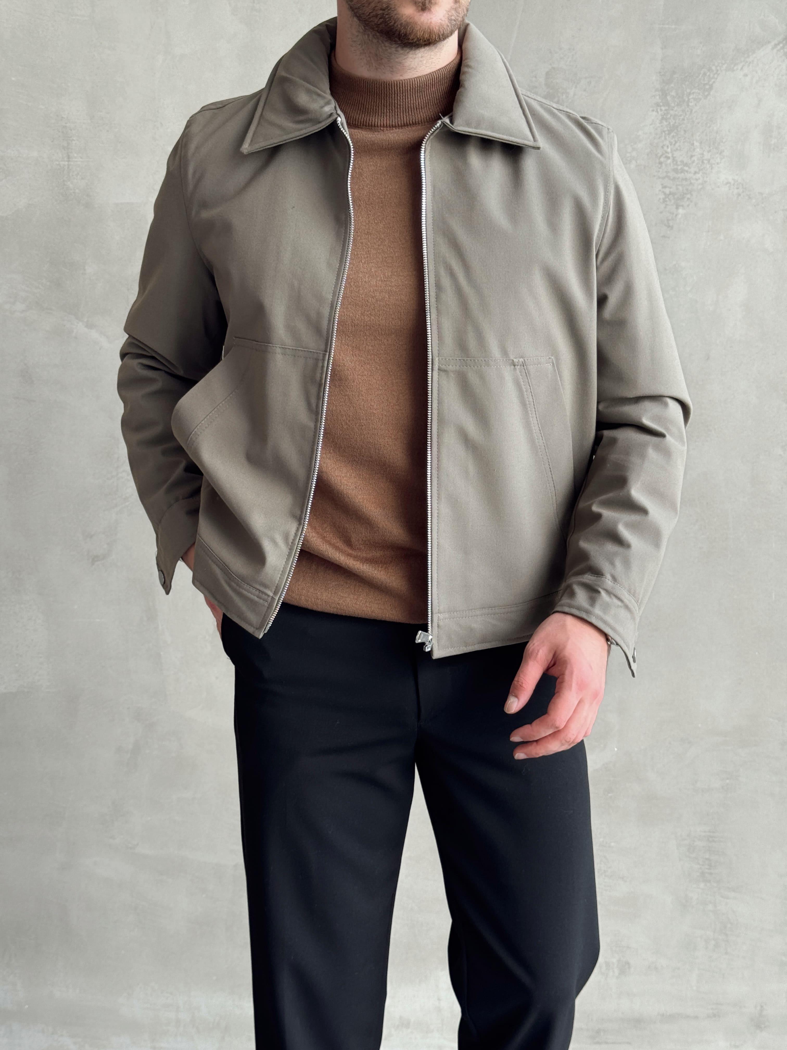 Erkek Özel Koleksiyon Oversize Kalıp Kanguru Cep Çıtçıt Detay İçi Astarlı Gabardin Kumaş Ceket-Haki(E1463)Ketench