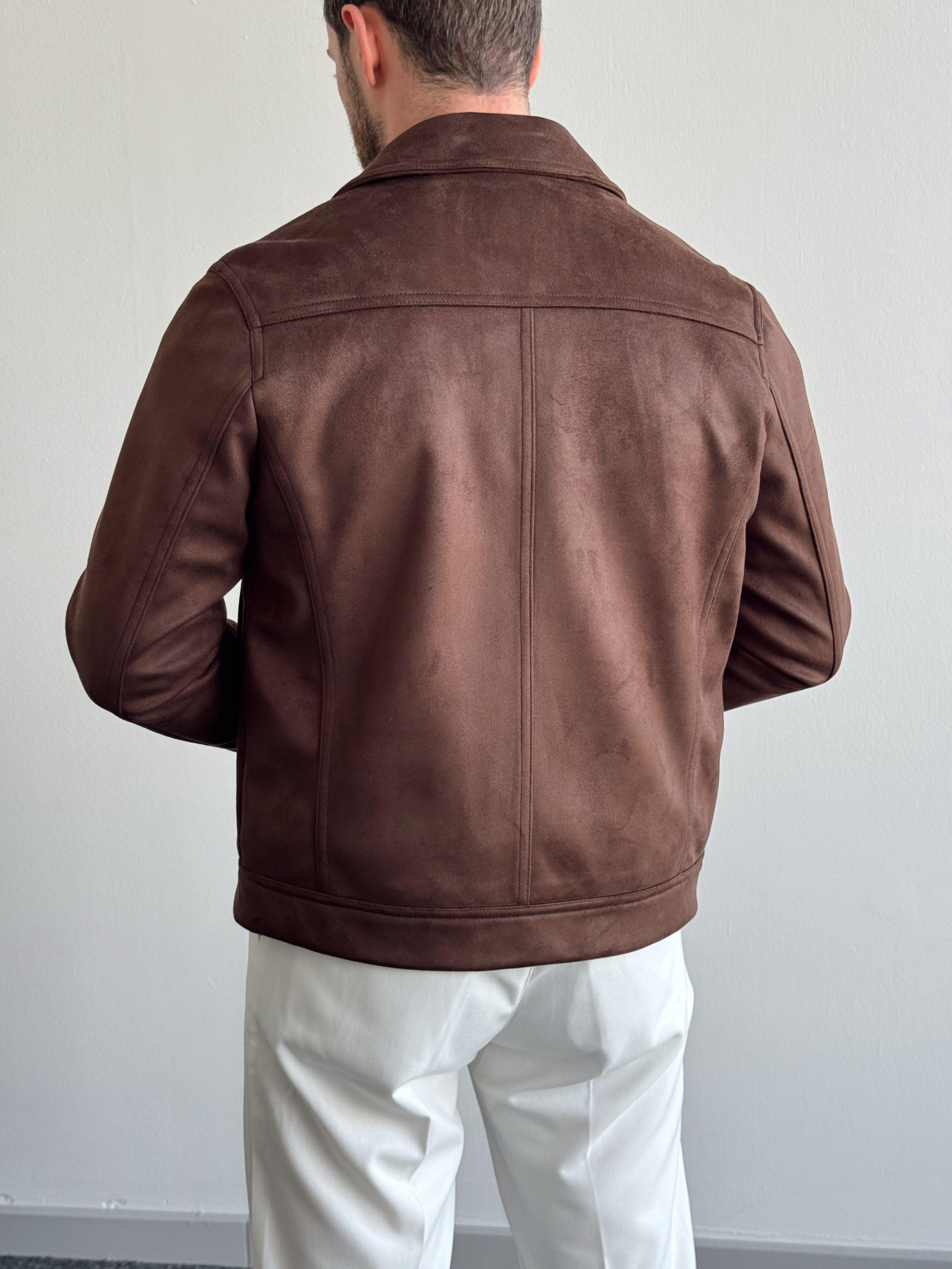 Erkek Özel Premium Seri Crop Fit Süet Mont-Kahverengi(E1182)Ketench