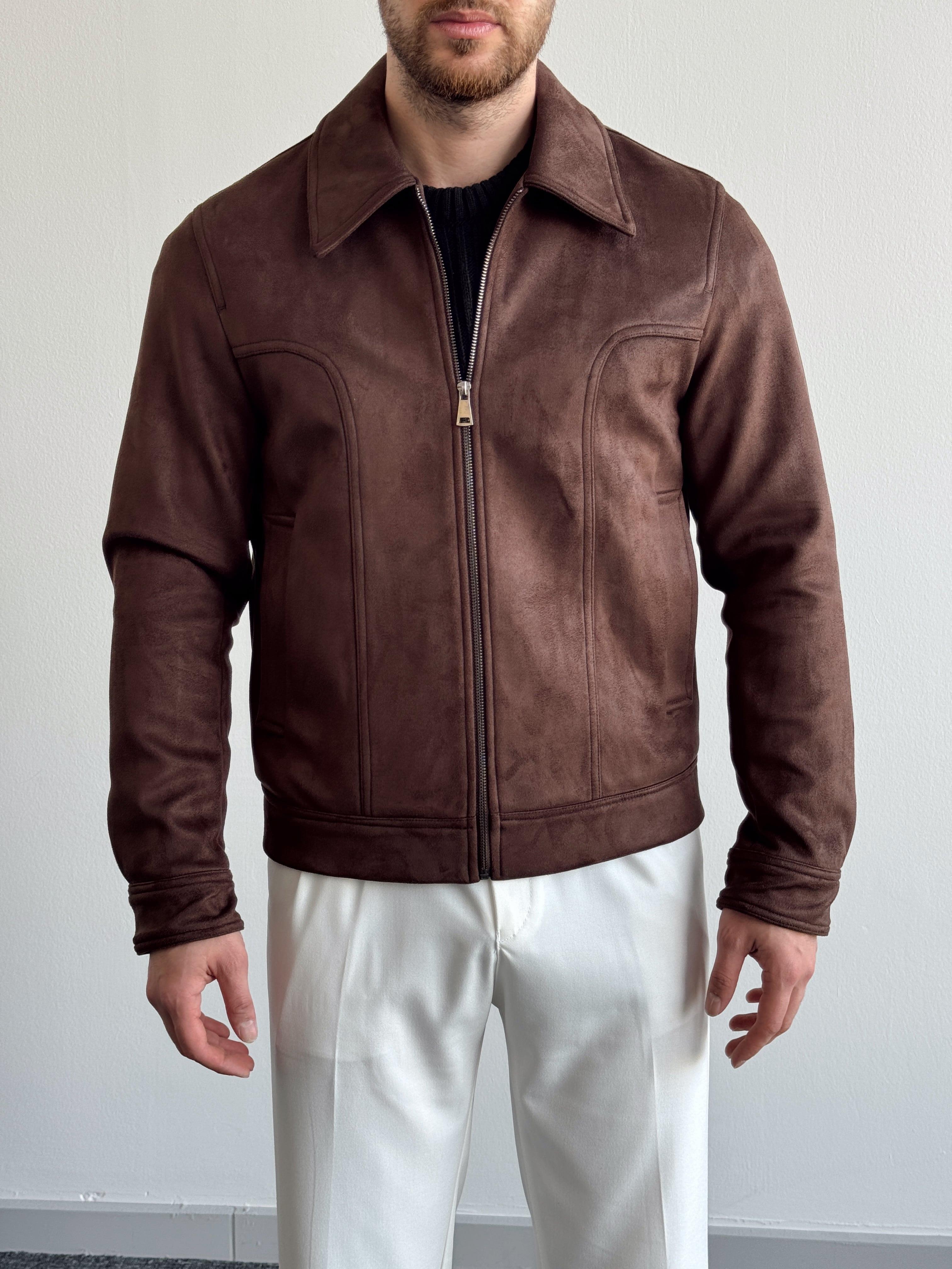 Erkek Özel Premium Seri Crop Fit Süet Mont-Kahverengi(E1182)Ketench