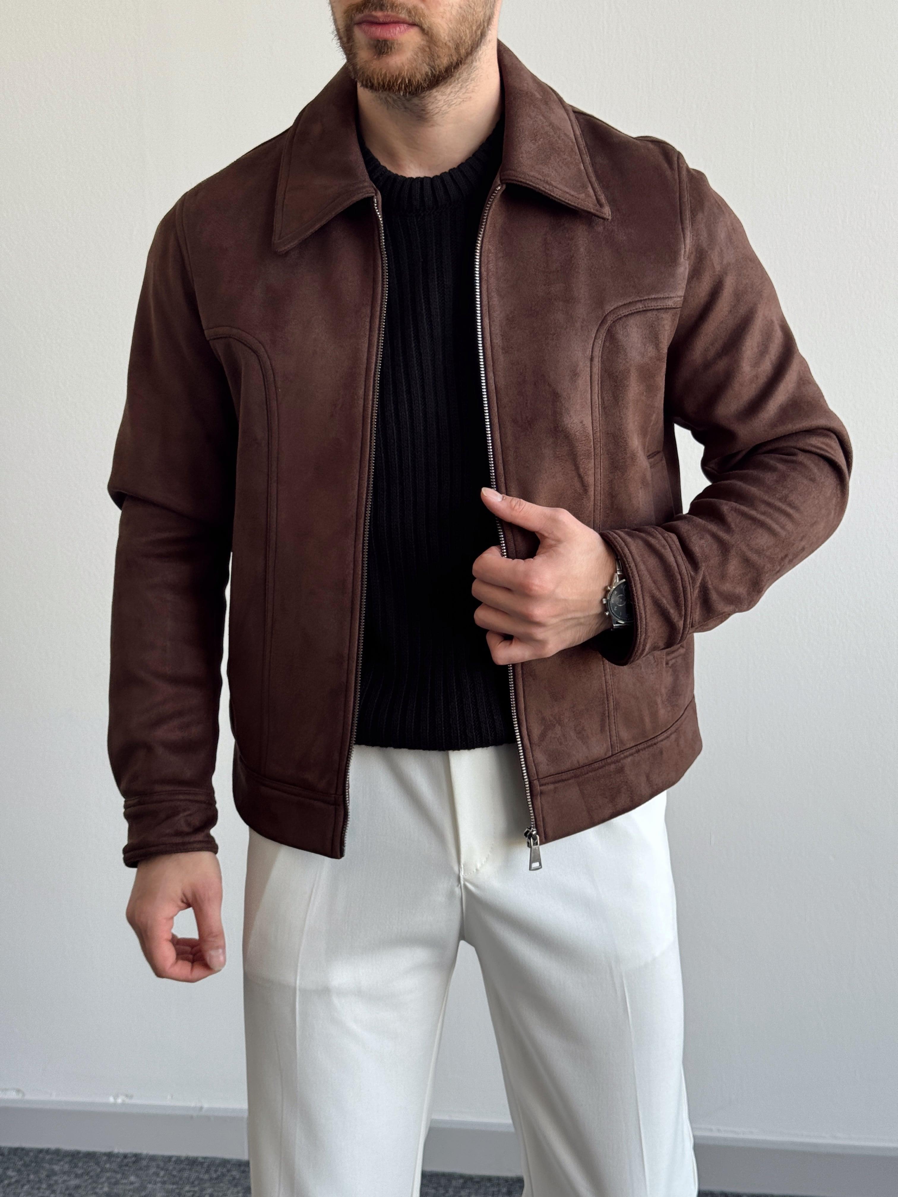 Erkek Özel Premium Seri Crop Fit Süet Mont-Kahverengi(E1182)Ketench