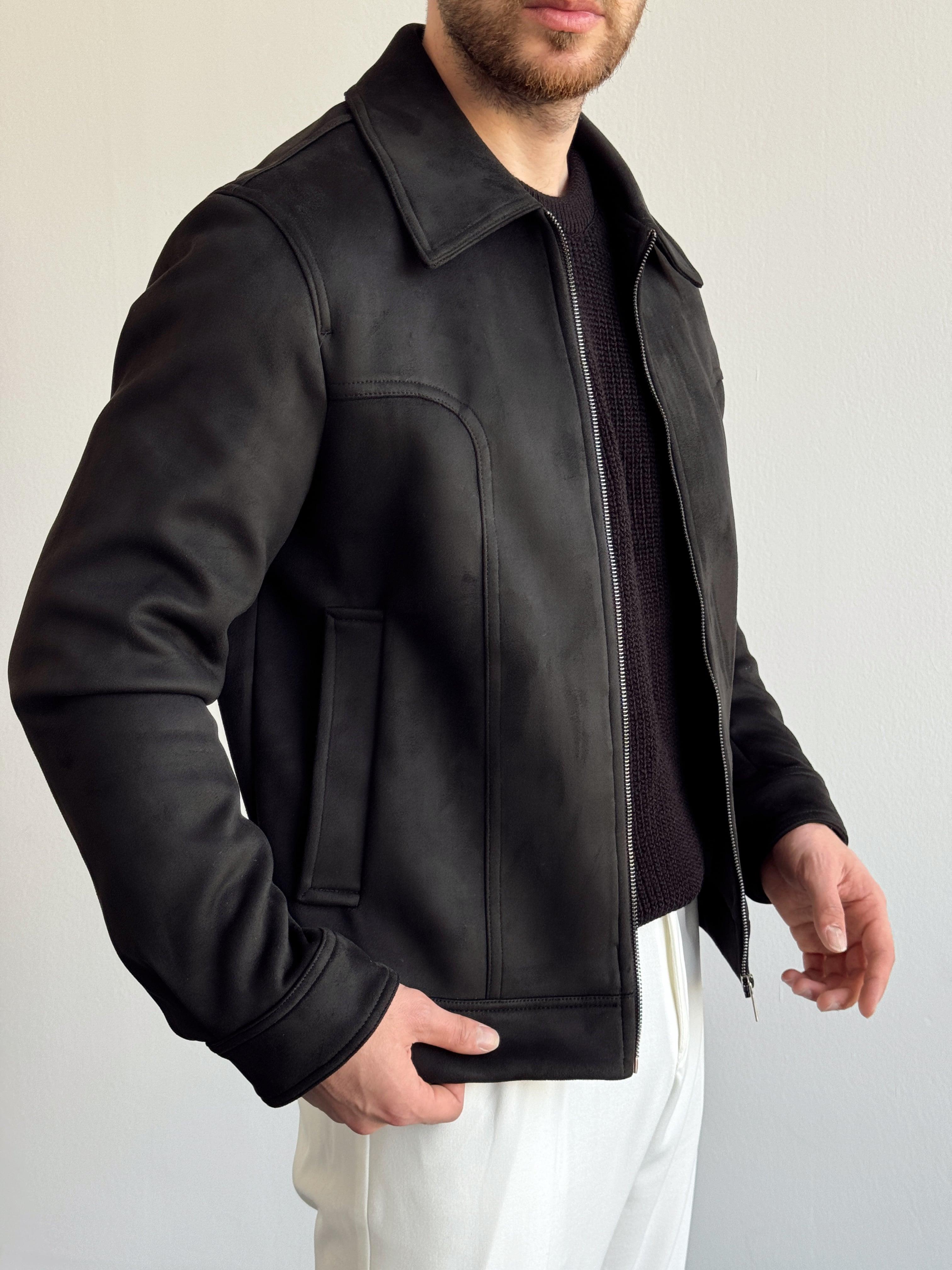 Erkek Özel Premium Seri Crop Fit Süet Mont-Siyah(E1182)Ketench