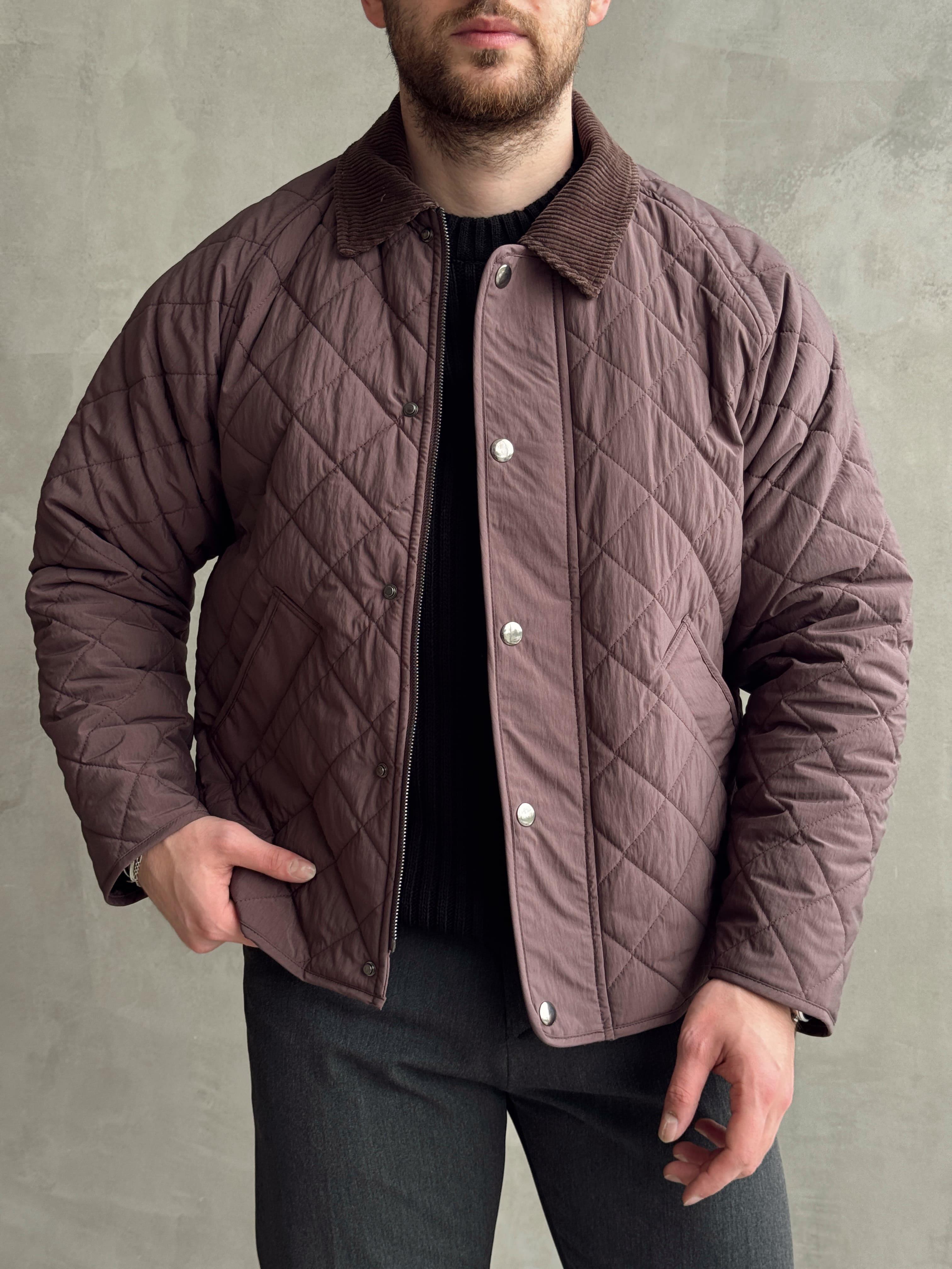 Erkek Özel Premium Seri Oversize Kalıp Çıtçıt Detay Baklava Desenli Ceket-Mürdüm(E1568)Ketench