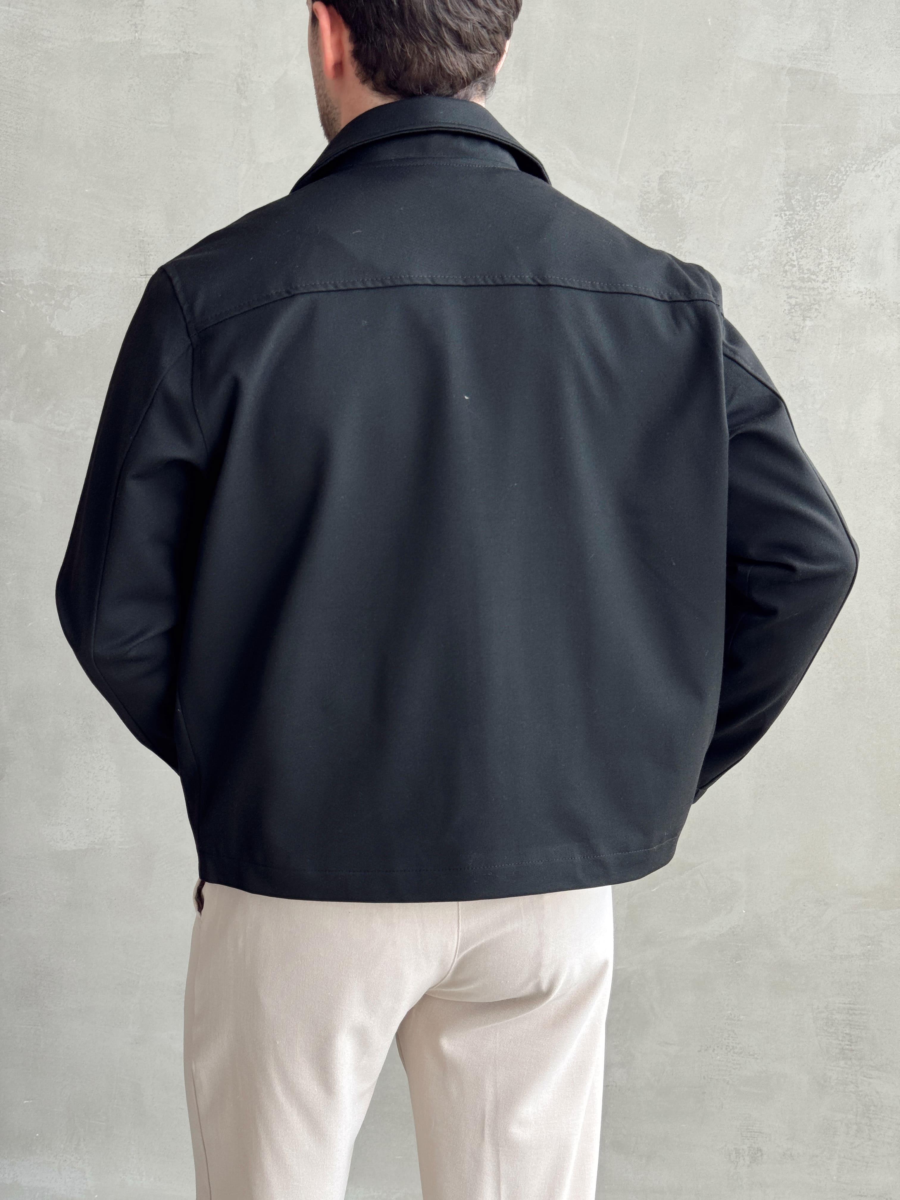 Erkek Özel Premium Seri Oversize Kalıp Çift Astarlı Düz Model Gabardin Kumaş Ceket-Siyah(E1464)Ketench