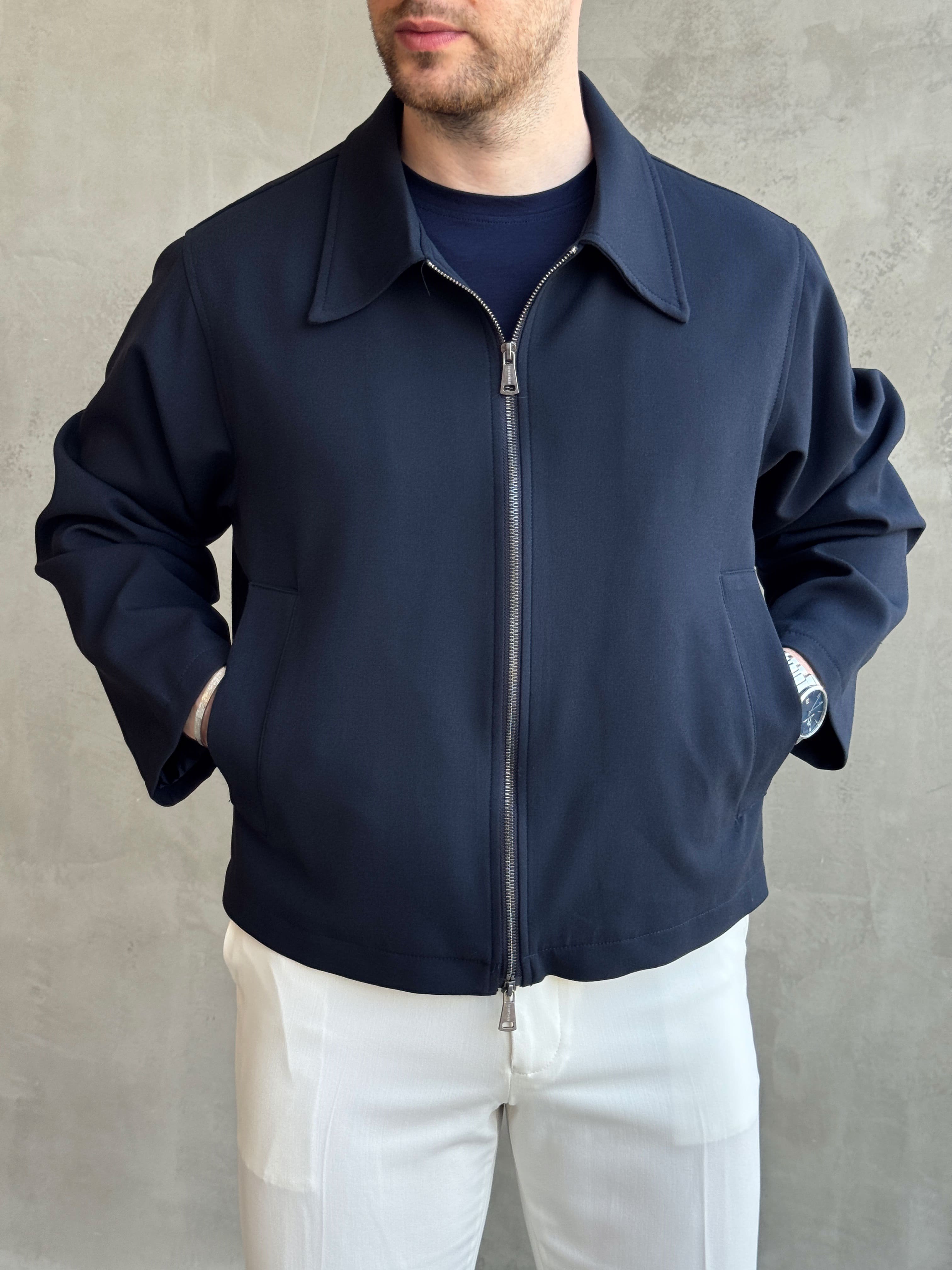 Erkek Özel Premium Seri Oversize Kalıp Çift Astarlı Düz Model Gabardin Kumaş Ceket-Lacivert(E1761)Ketench