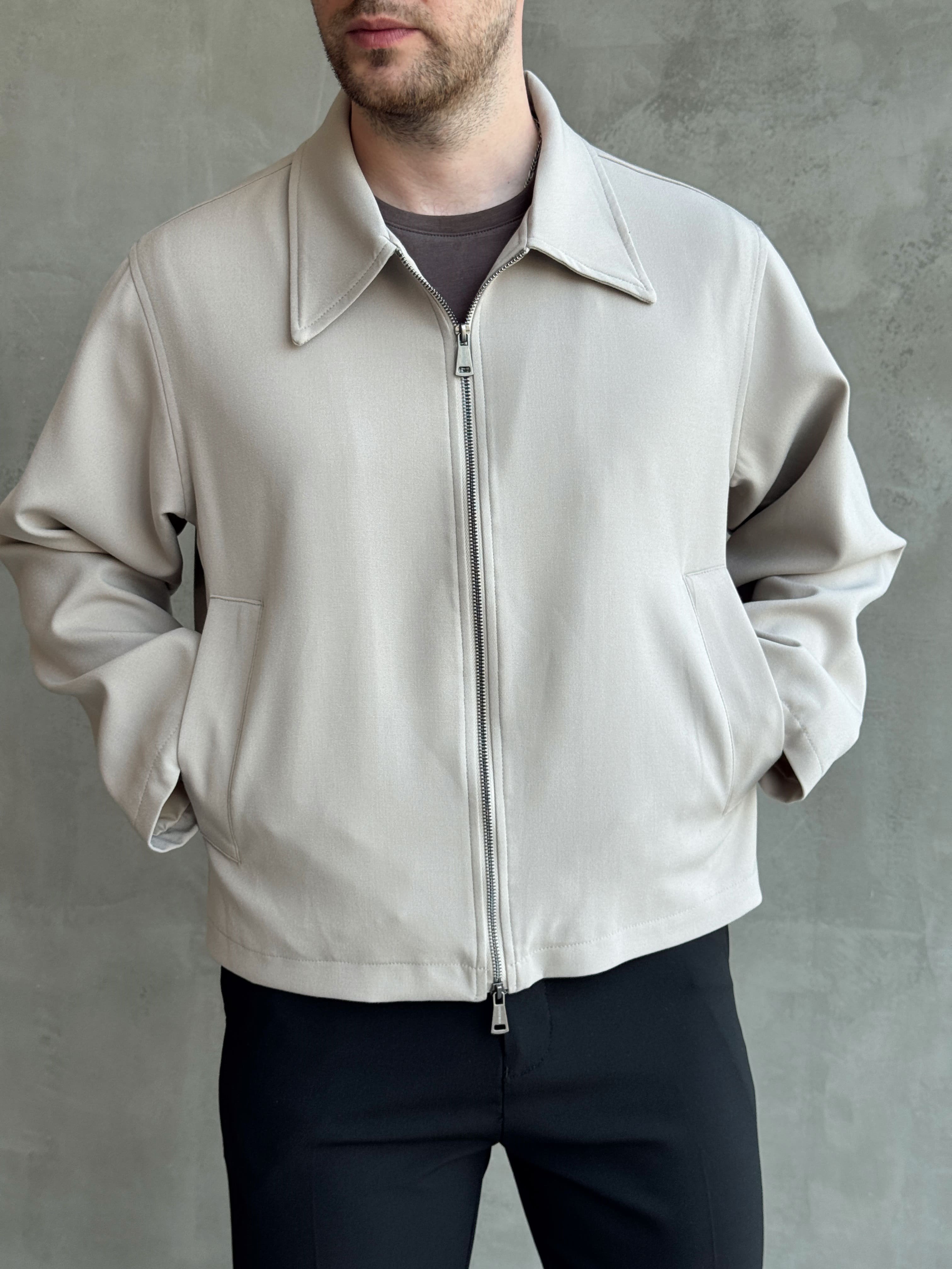 Erkek Özel Premium Seri Oversize Kalıp Çift Astarlı Düz Model Gabardin Kumaş Ceket-Bej(E1761)Ketench