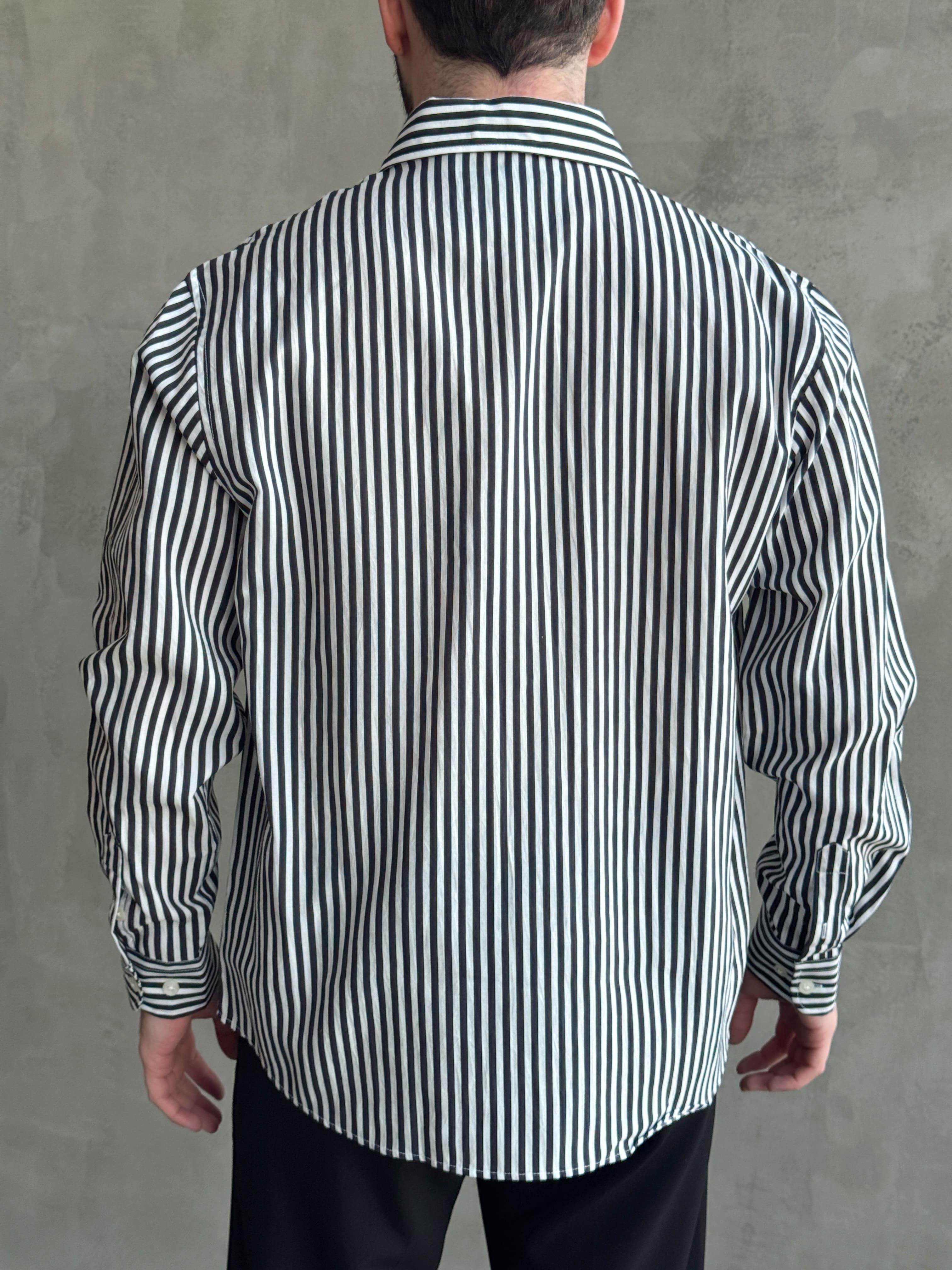 Erkek Özel Premium Seri Oversize Kalıp Çizgili Gömlek-Sİyah(E1629)Ketench