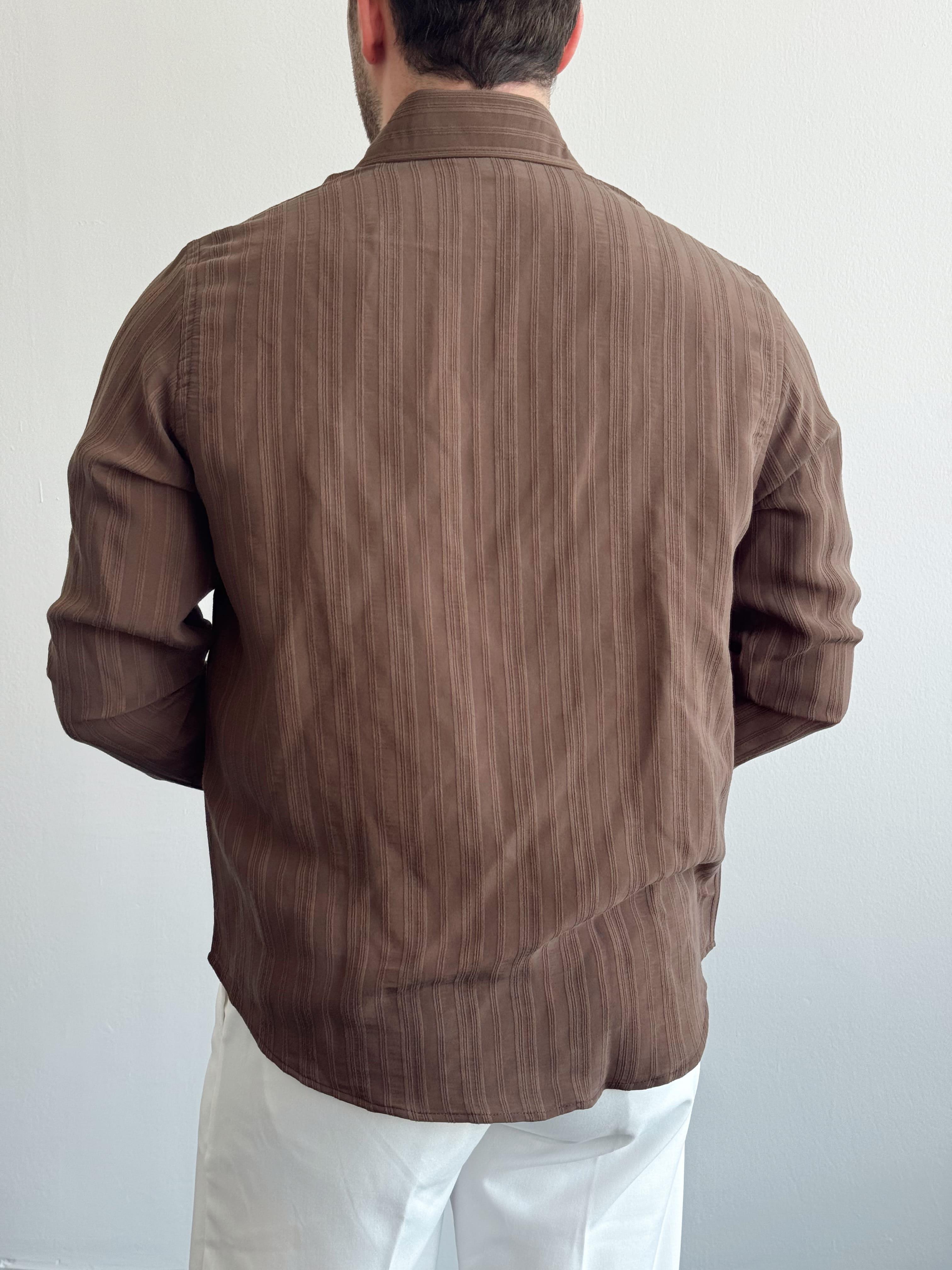 Erkek Özel Premium Seri Oversize Kalıp Çizgi Detay Gömlek-Kahverengi(E1424)Ketench
