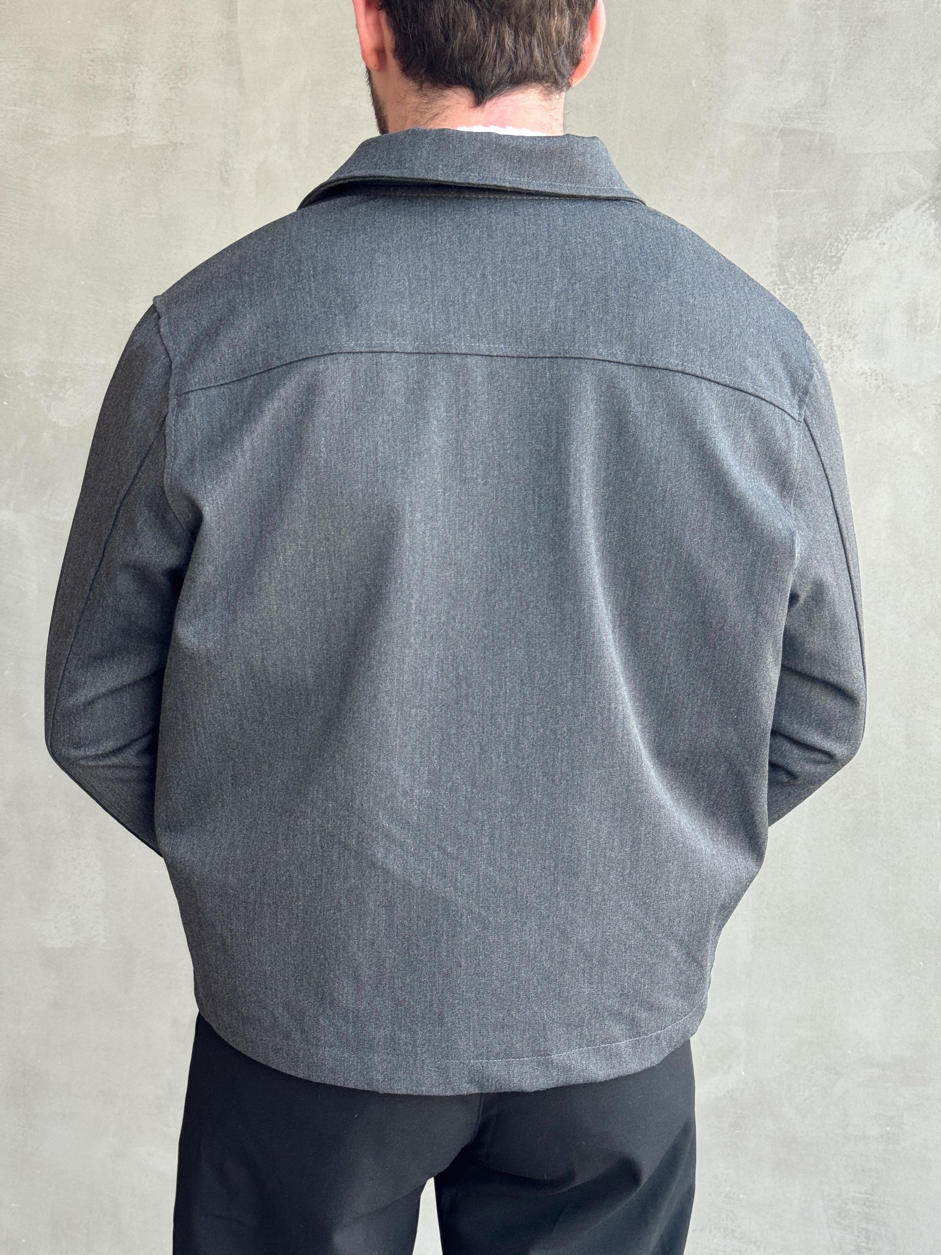 Erkek Özel Premium Seri Oversize Kalıp Çift Astarlı Düz Model Gabardin Kumaş Ceket-Füme(E1464)Ketench